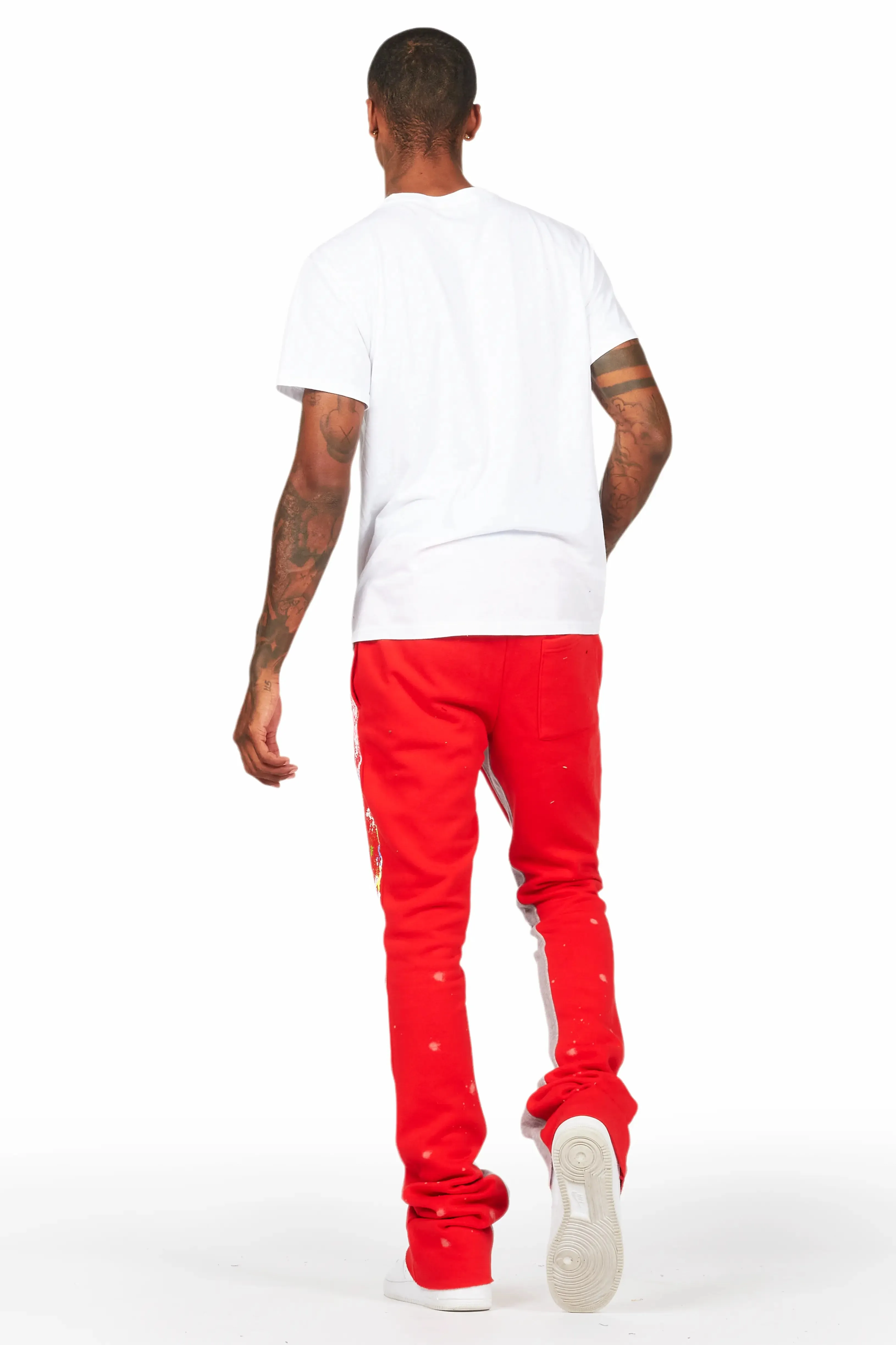 Washi Red Patchwork Stacked Flare Track Pant sold by Rockstar Original product image thumbnail 4