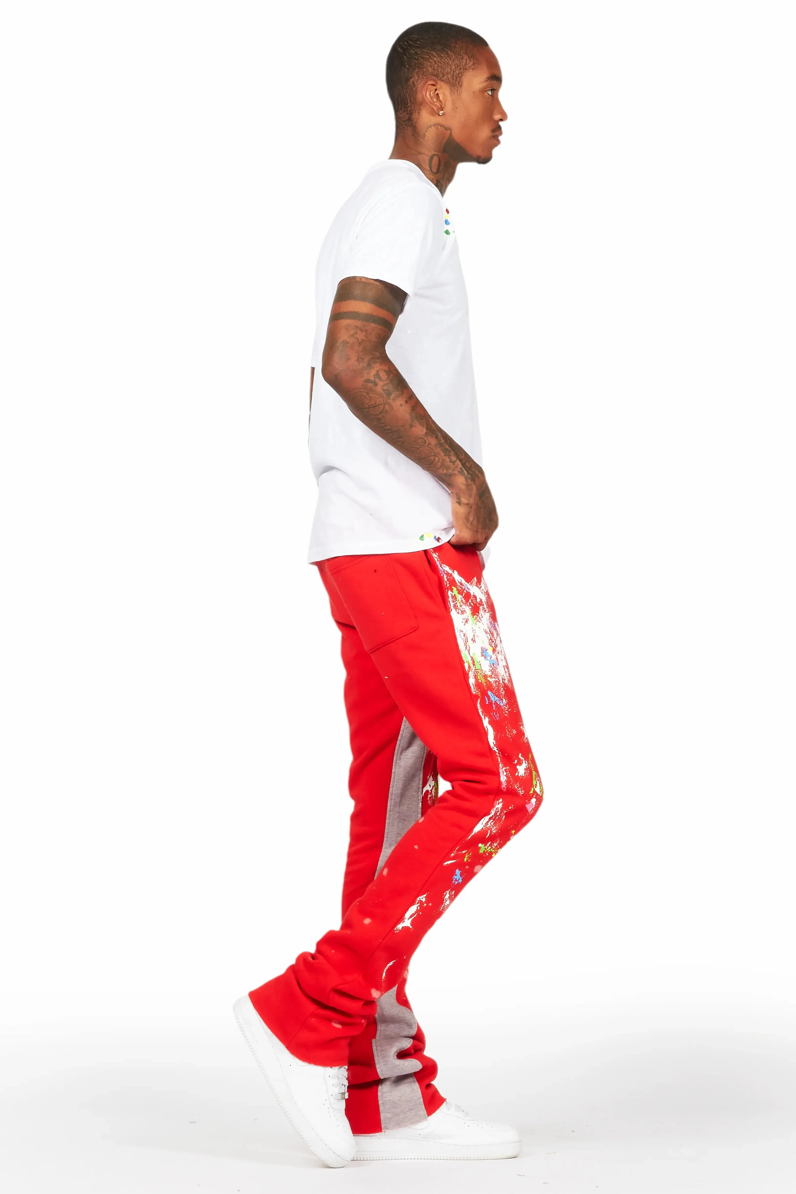 Washi Red Patchwork Stacked Flare Track Pant sold by Rockstar Original product image thumbnail 3