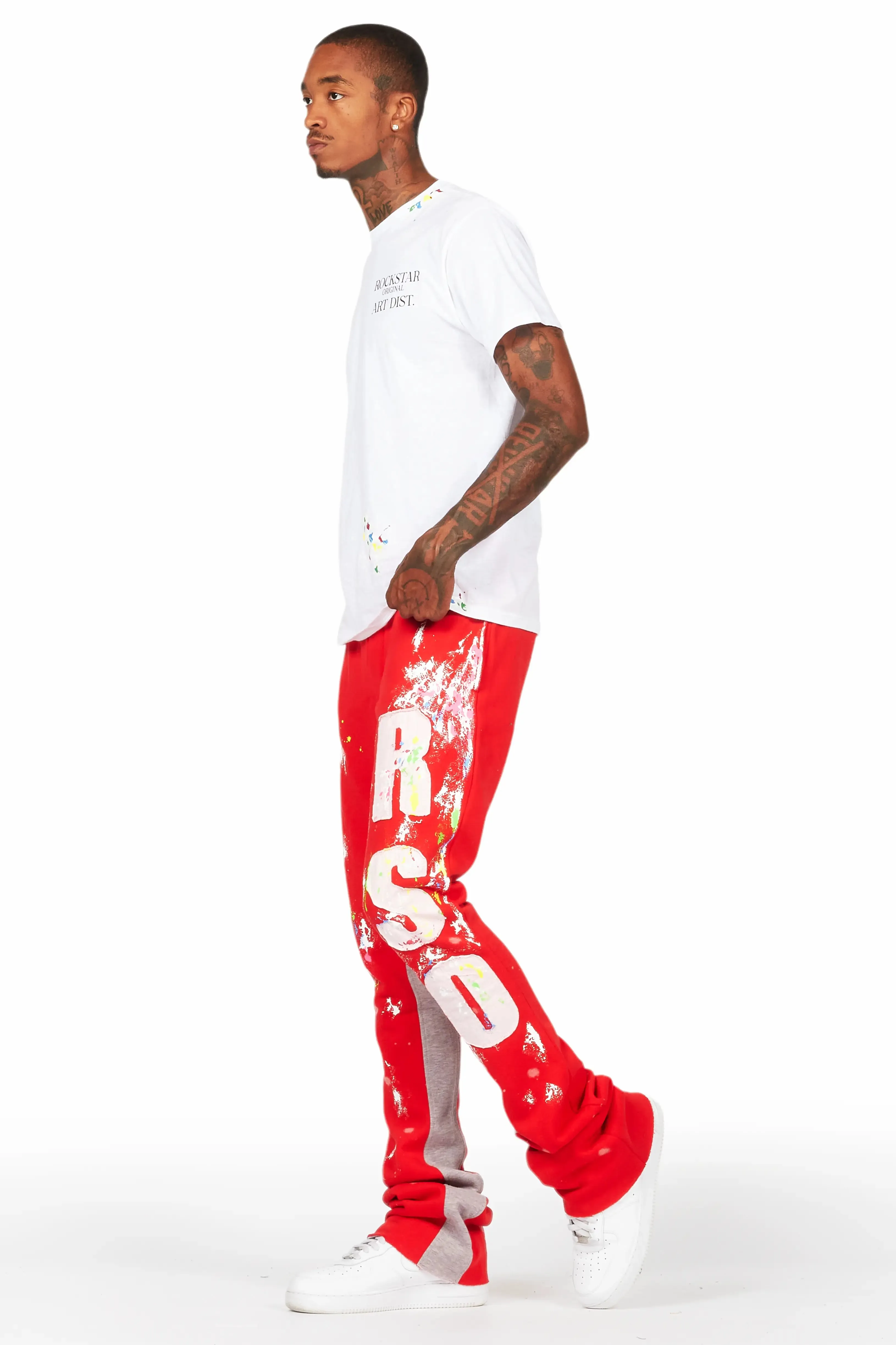 Washi Red Patchwork Stacked Flare Track Pant sold by Rockstar Original product image thumbnail 5