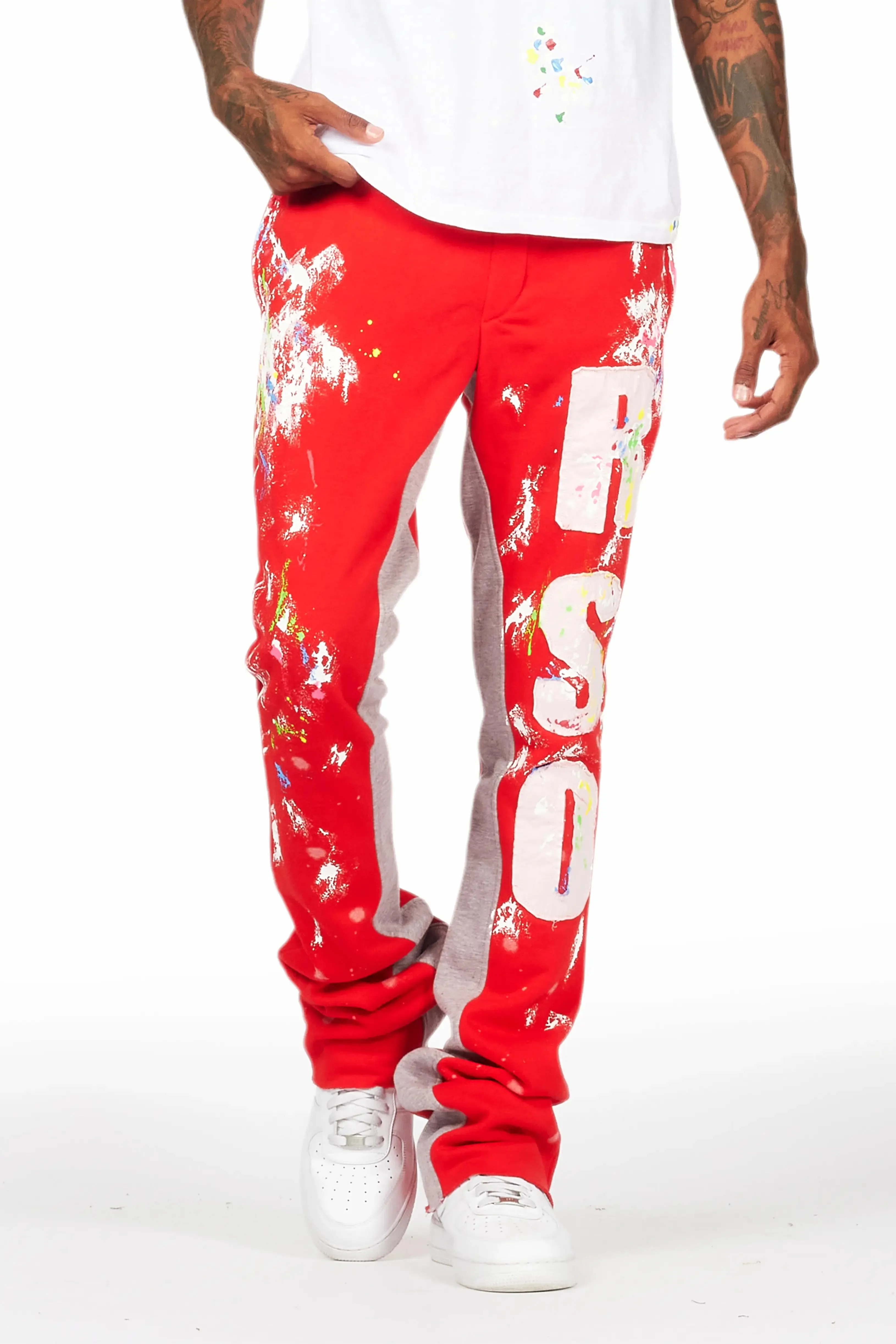 Washi Red Patchwork Stacked Flare Track Pant sold by Rockstar Original