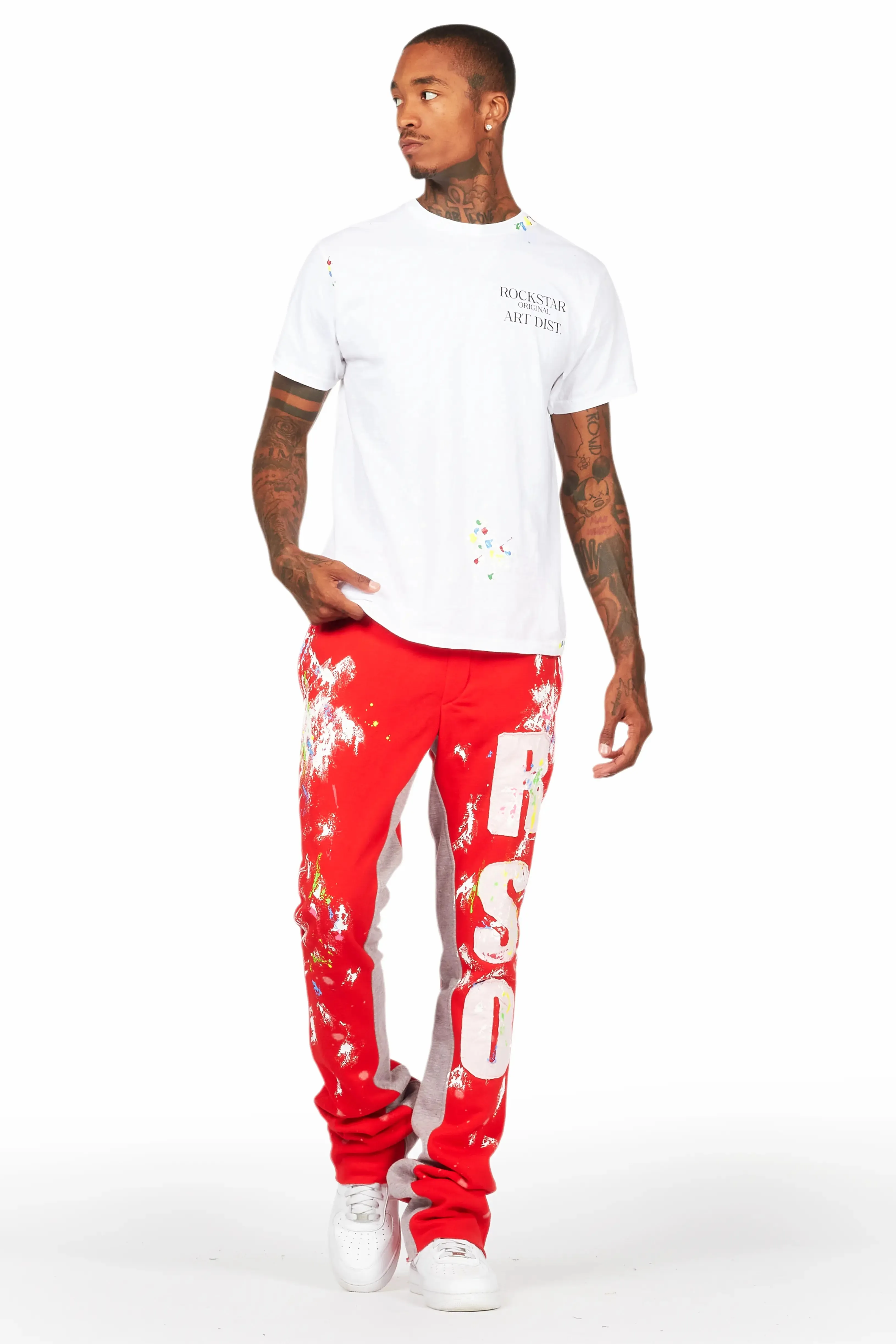 Washi Red Patchwork Stacked Flare Track Pant sold by Rockstar Original product image thumbnail 2
