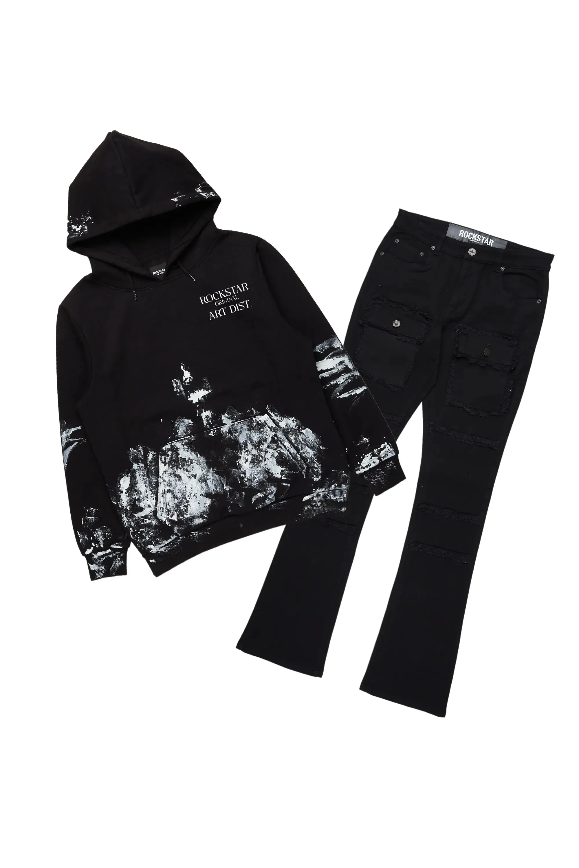 Filip Black Hoodie/Stacked Flare Cargo Jean Bundle sold by Rockstar Original