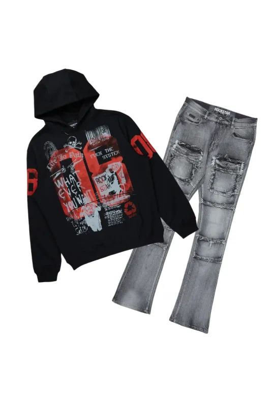 Grill Black Hoodie/Stacked Flare Cargo Jean Bundle sold by Rockstar Original