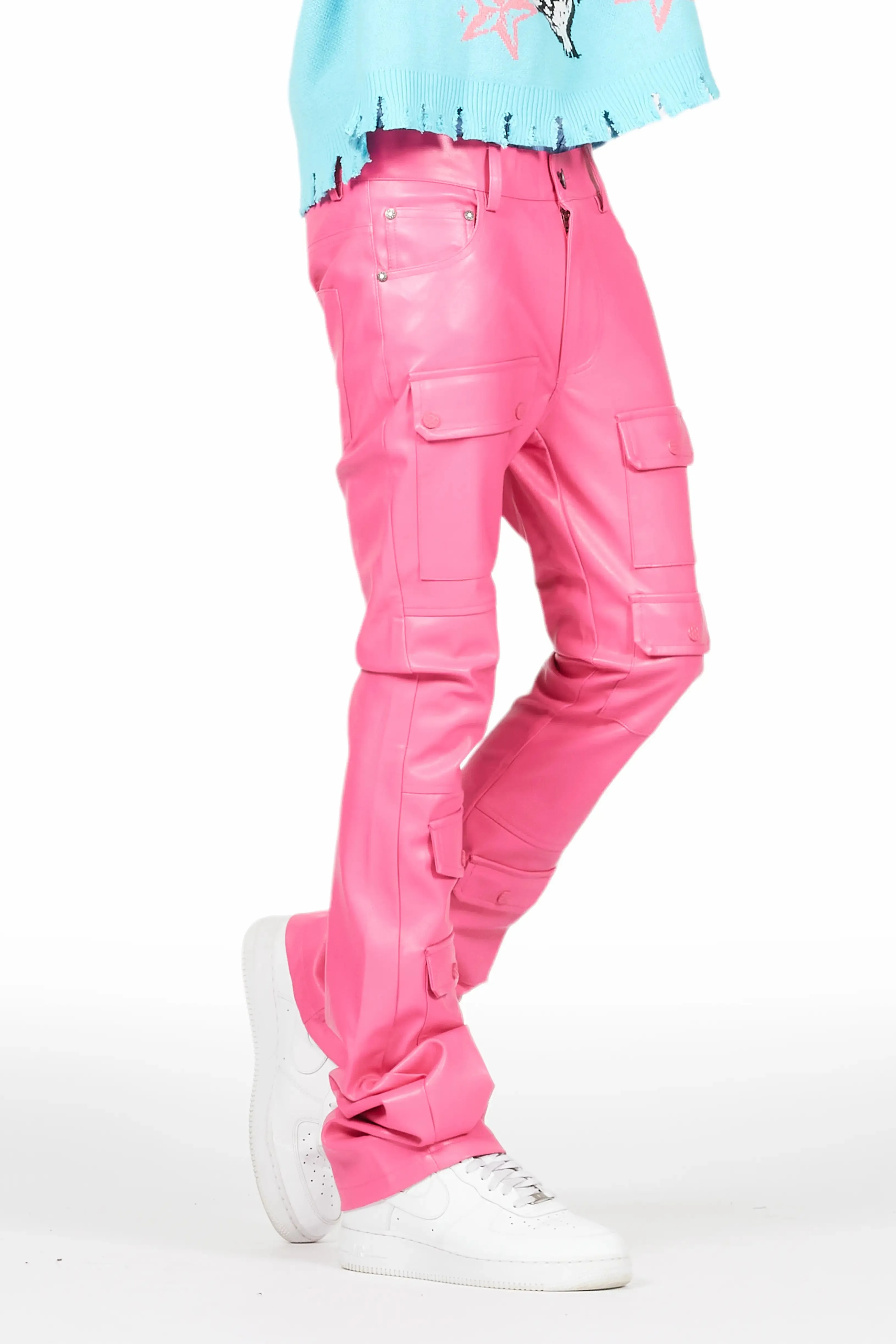 Barossa Hot Pink PU Cargo Stacked Flare Jean sold by Rockstar Original