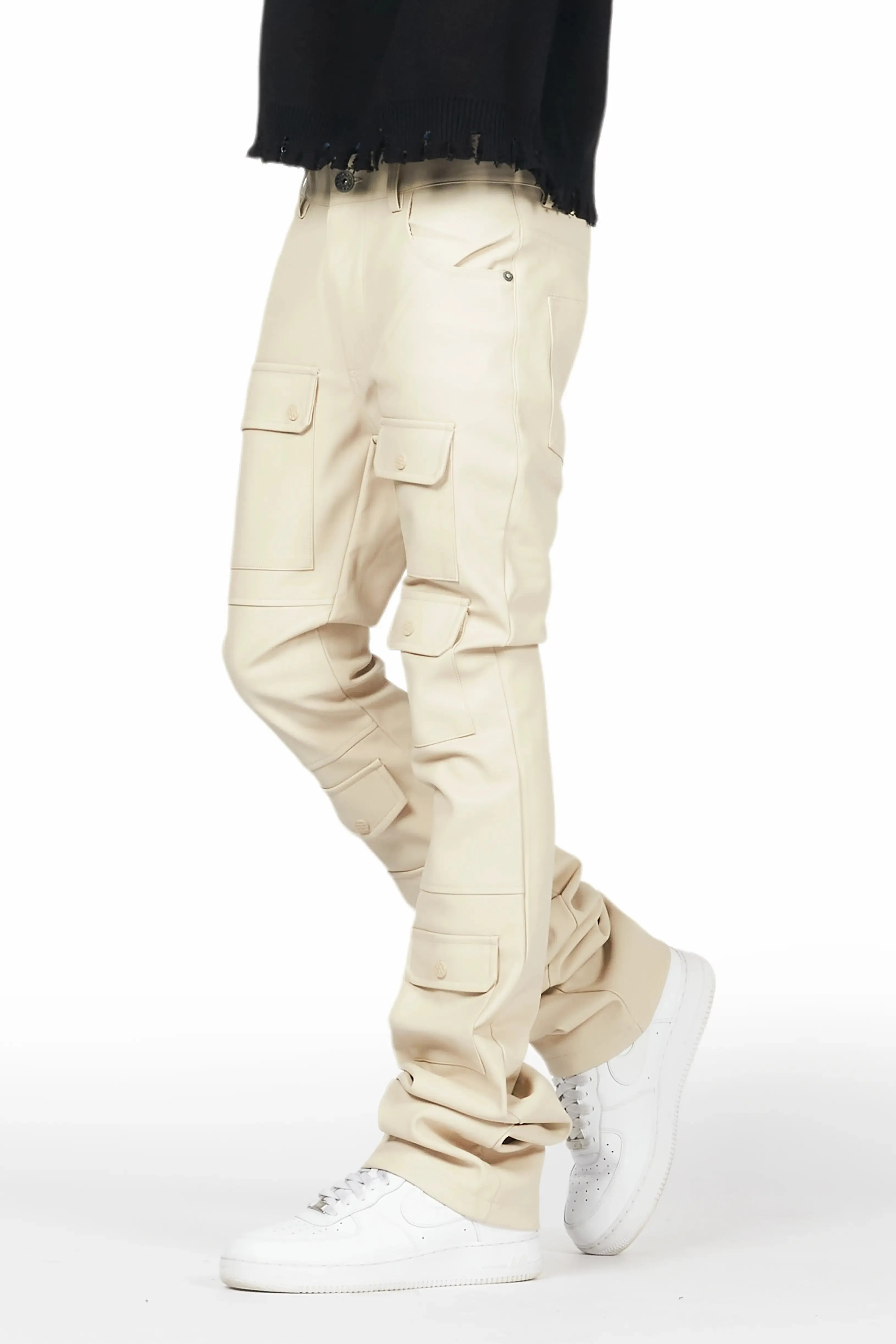 Barossa Beige PU Cargo Stacked Flare Jean sold by Rockstar Original