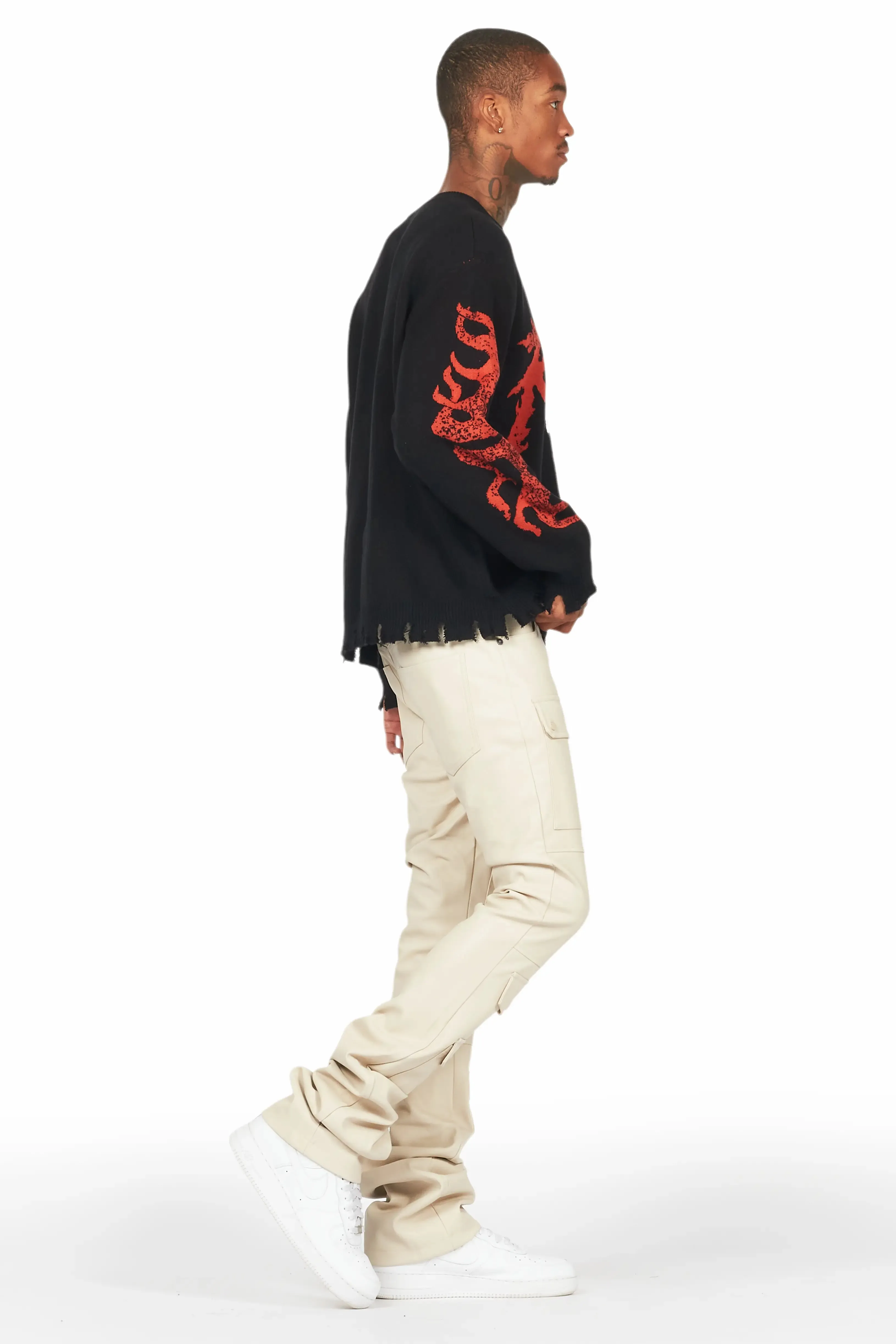 Barossa Beige PU Cargo Stacked Flare Jean sold by Rockstar Original product image thumbnail 4