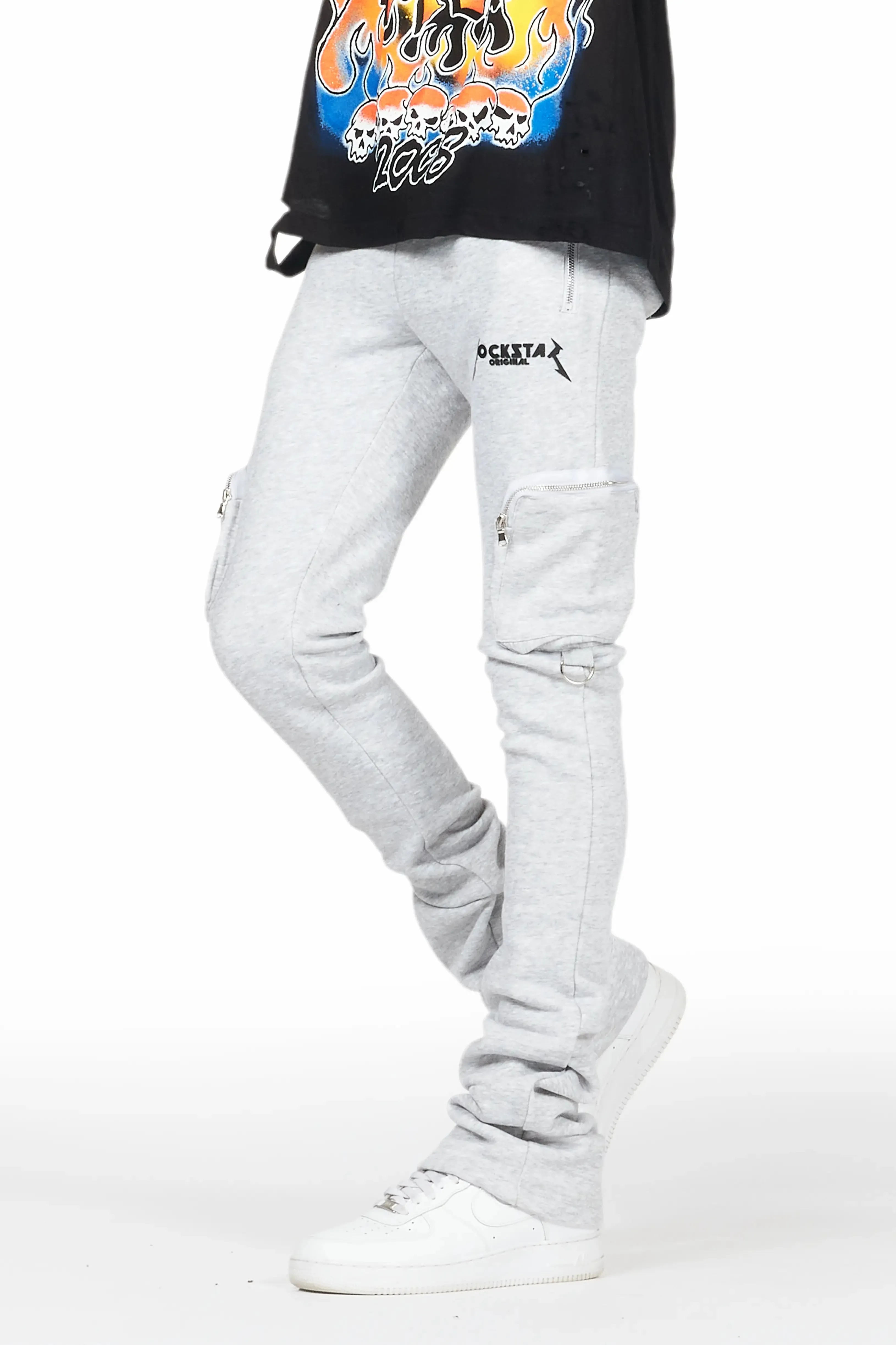 Colin Heather Grey Stacked Flare Track Pant sold by Rockstar Original
