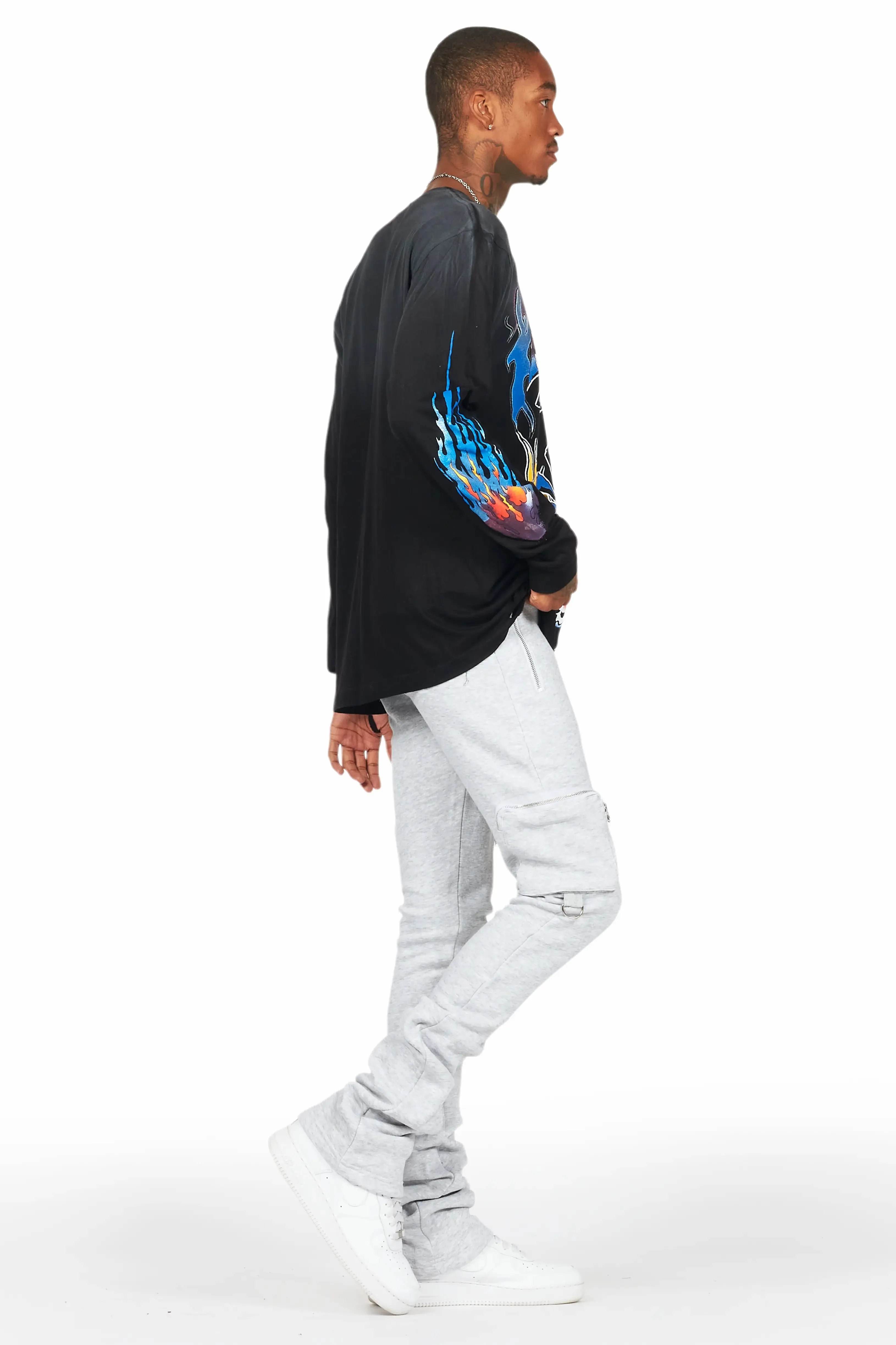 Colin Heather Grey Stacked Flare Track Pant sold by Rockstar Original product image thumbnail 4