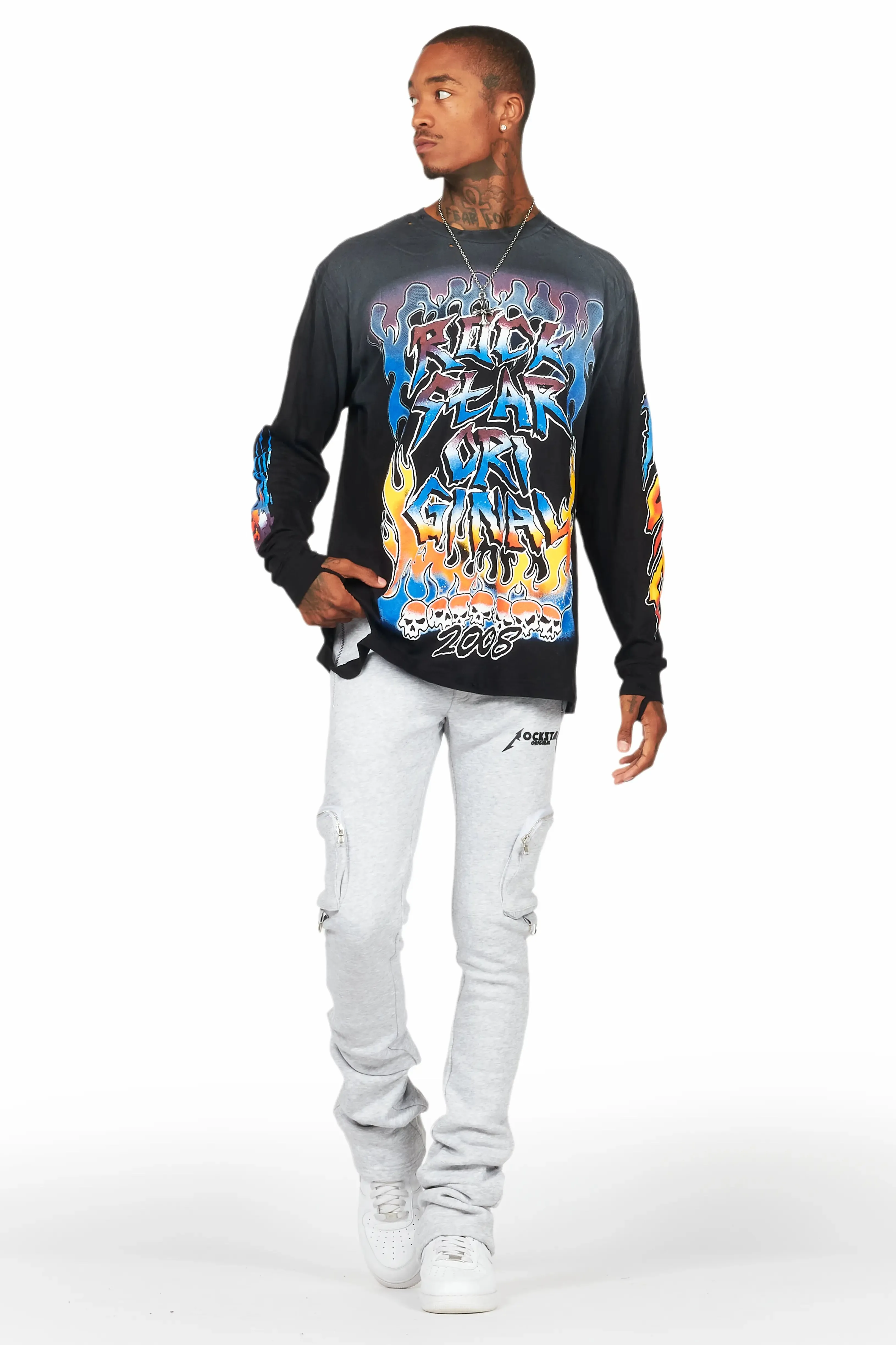 Colin Heather Grey Stacked Flare Track Pant sold by Rockstar Original product image thumbnail 3