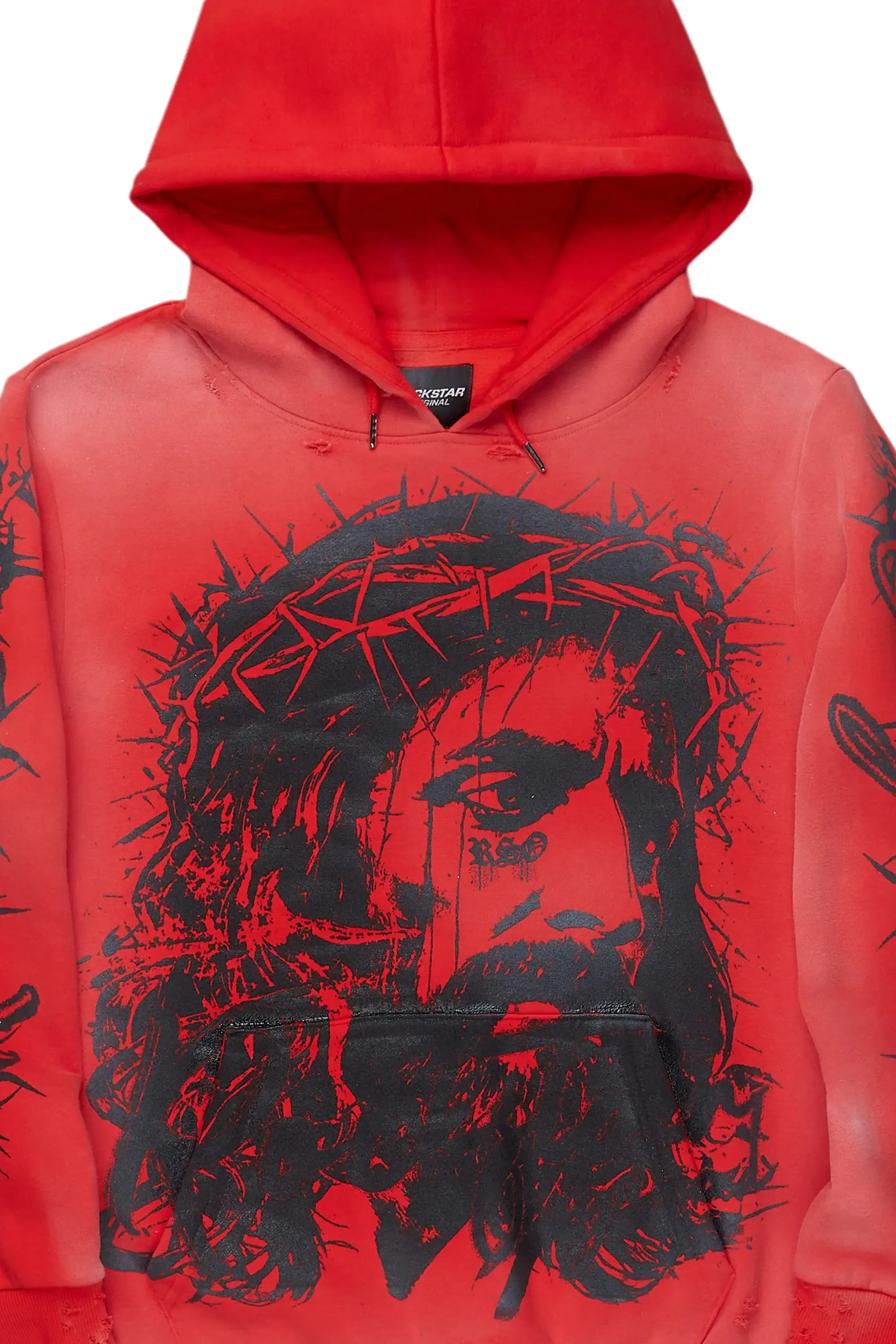 Bedros Red Graphic Distressed Hoodie sold by Rockstar Original product image thumbnail 2