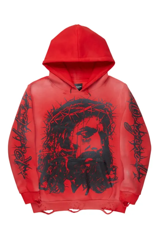 Bedros Red Graphic Distressed Hoodie sold by Rockstar Original