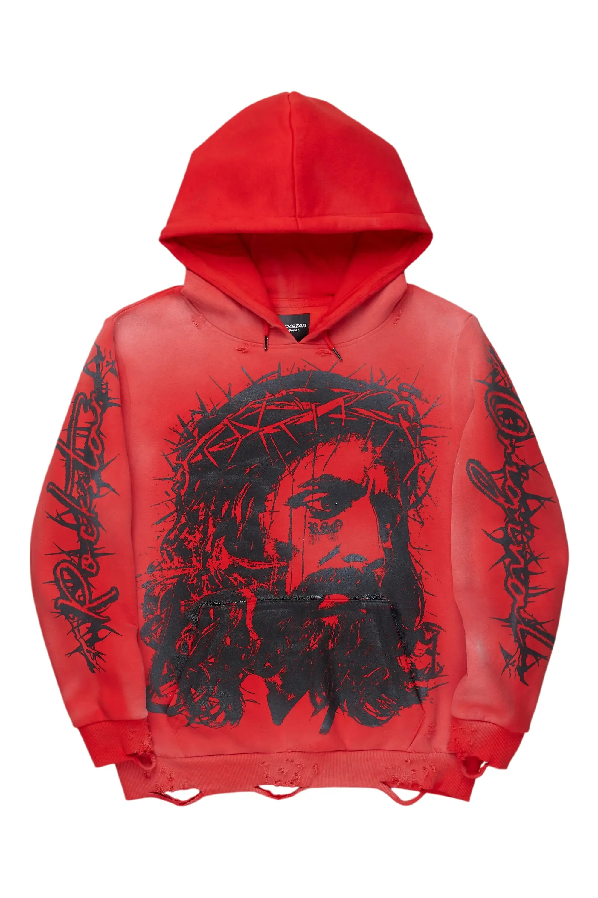 Bedros Red Graphic Distressed Hoodie sold by Rockstar Original