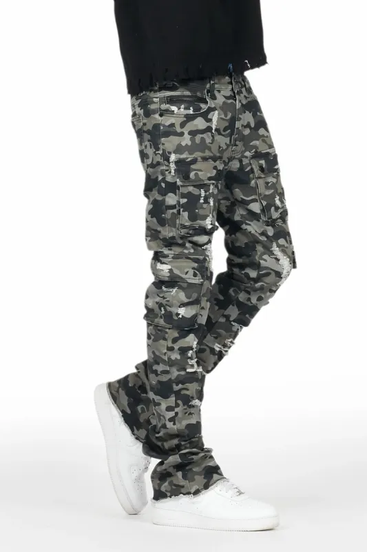 Zaid Grey Camo Stacked Flare Jean sold by Rockstar Original