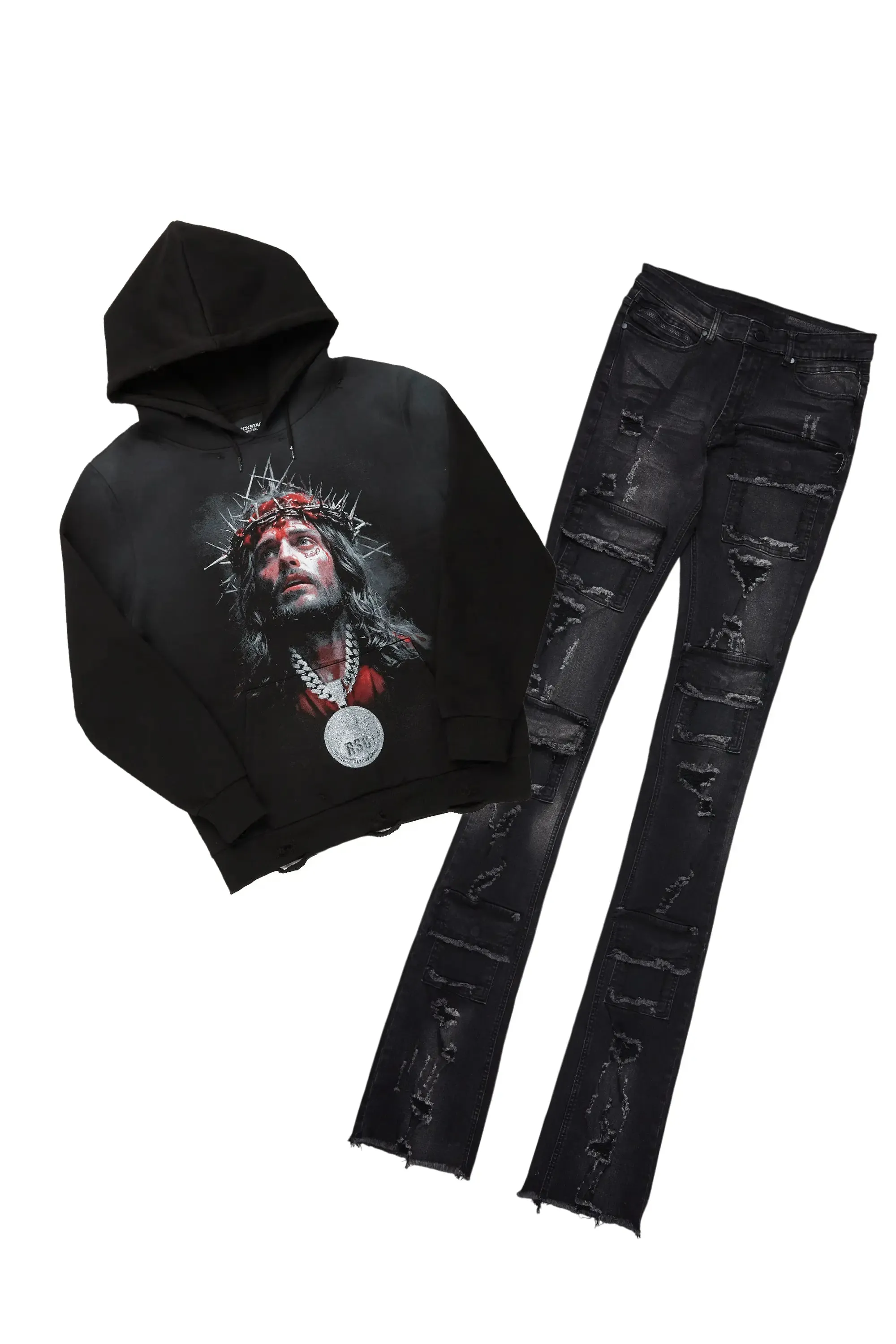 Amina Black Hoodie & Pooja Super Stacked Flare Jean Bundle sold by Rockstar Original