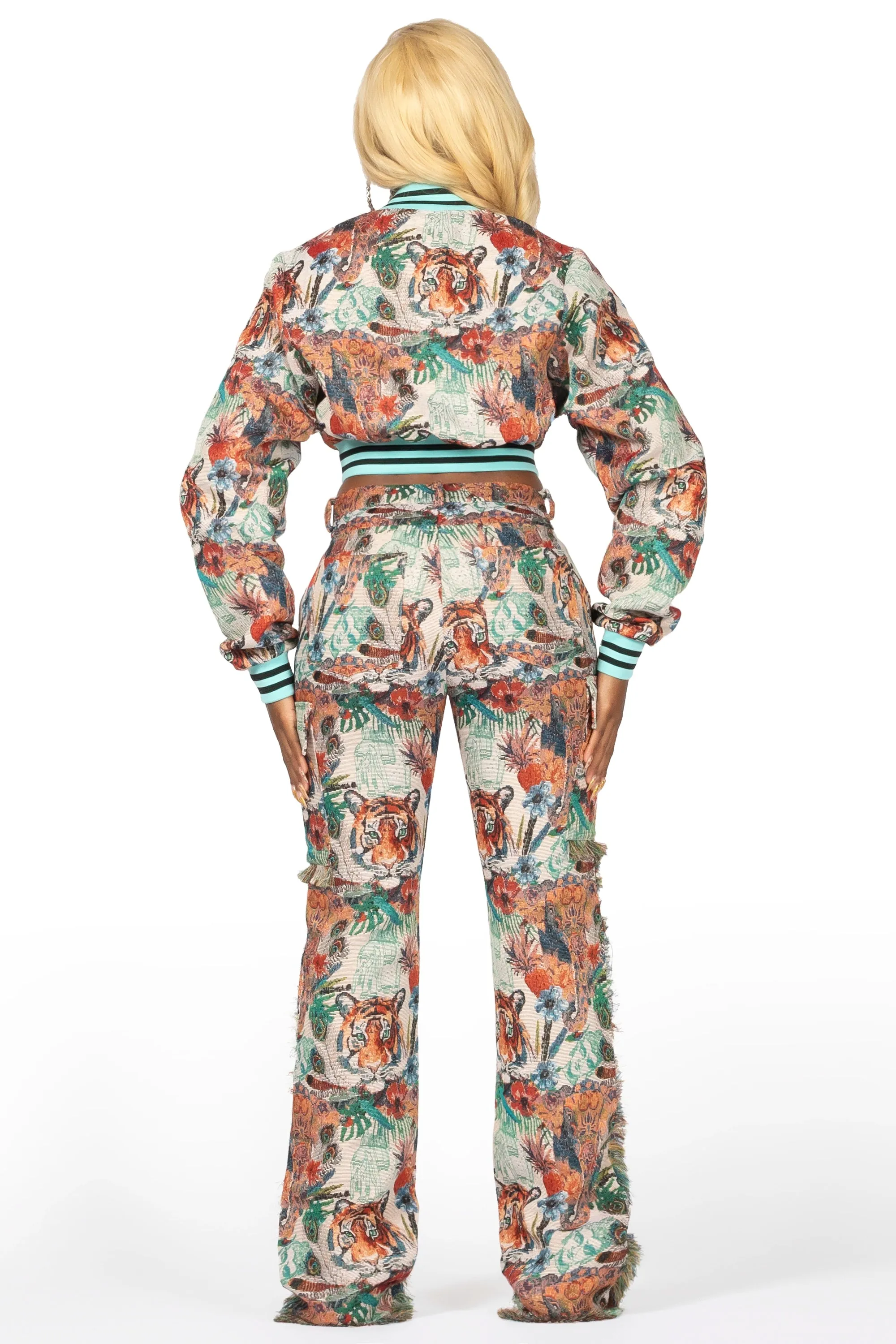 Rena Beige Crop Tapestry Varsity Jacket sold by Rockstar Original product image thumbnail 5