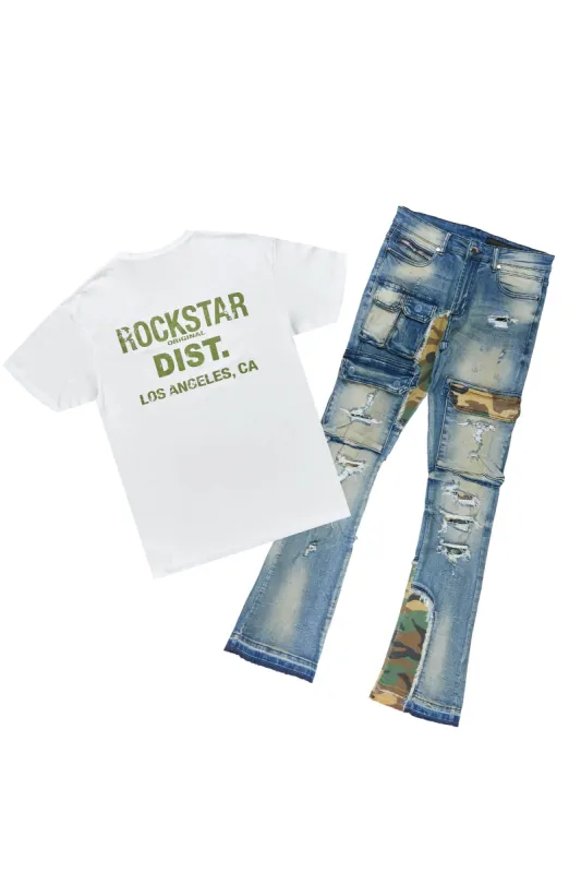 Lake White/Green T-Shirt & Zeta Stacked Flare Jean Bundle sold by Rockstar Original