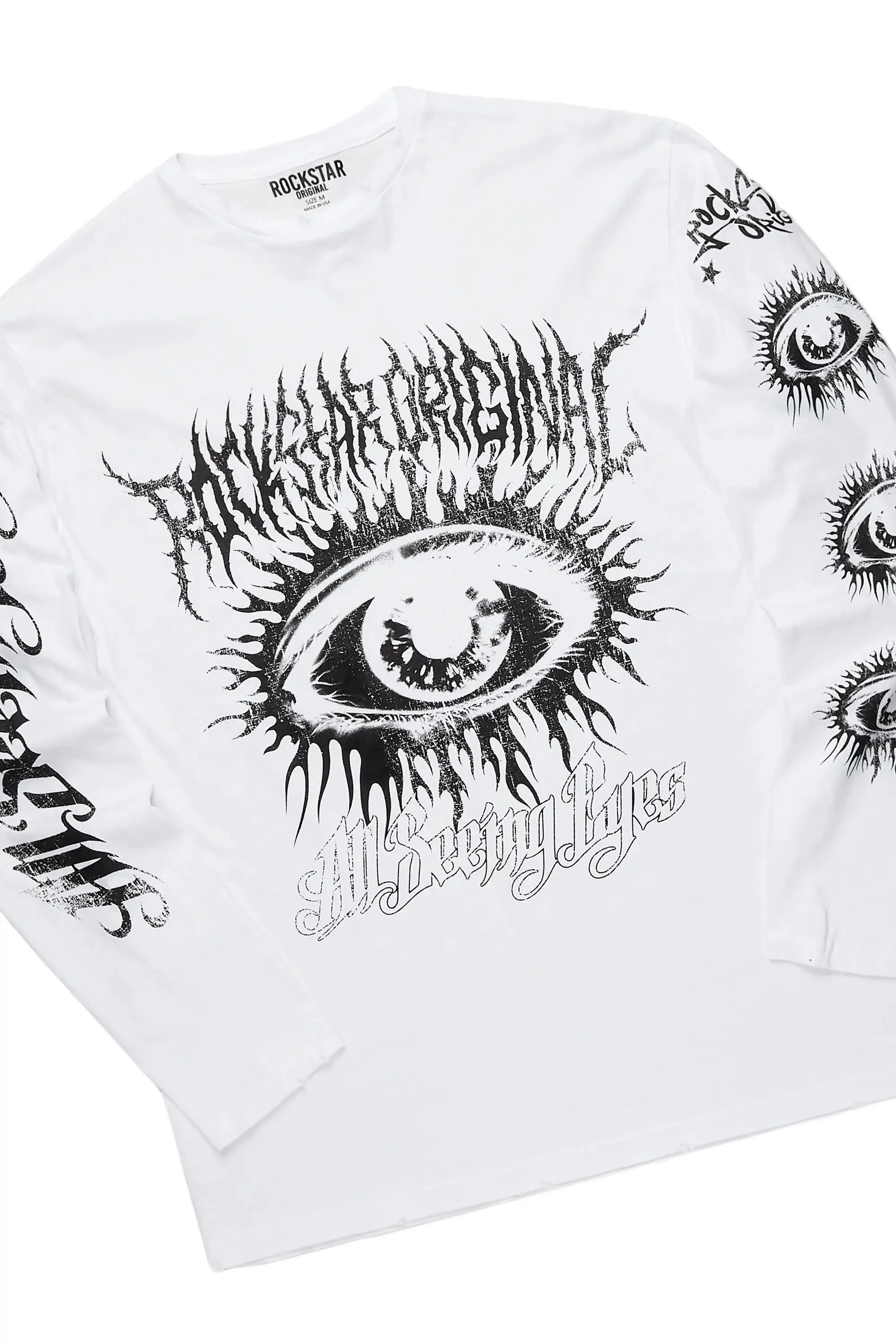 All Seeing Eyes White Long Sleeve T-Shirt & Merrik Stacked Flare Jean Bundle sold by Rockstar Original product image thumbnail 2