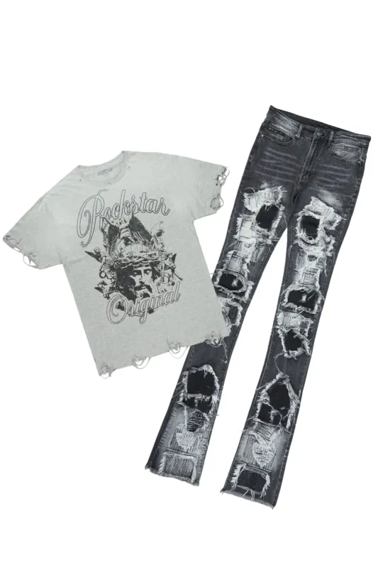 Finna Grey T-Shirt & Camden Super Stacked Flare Jean Bundle sold by Rockstar Original