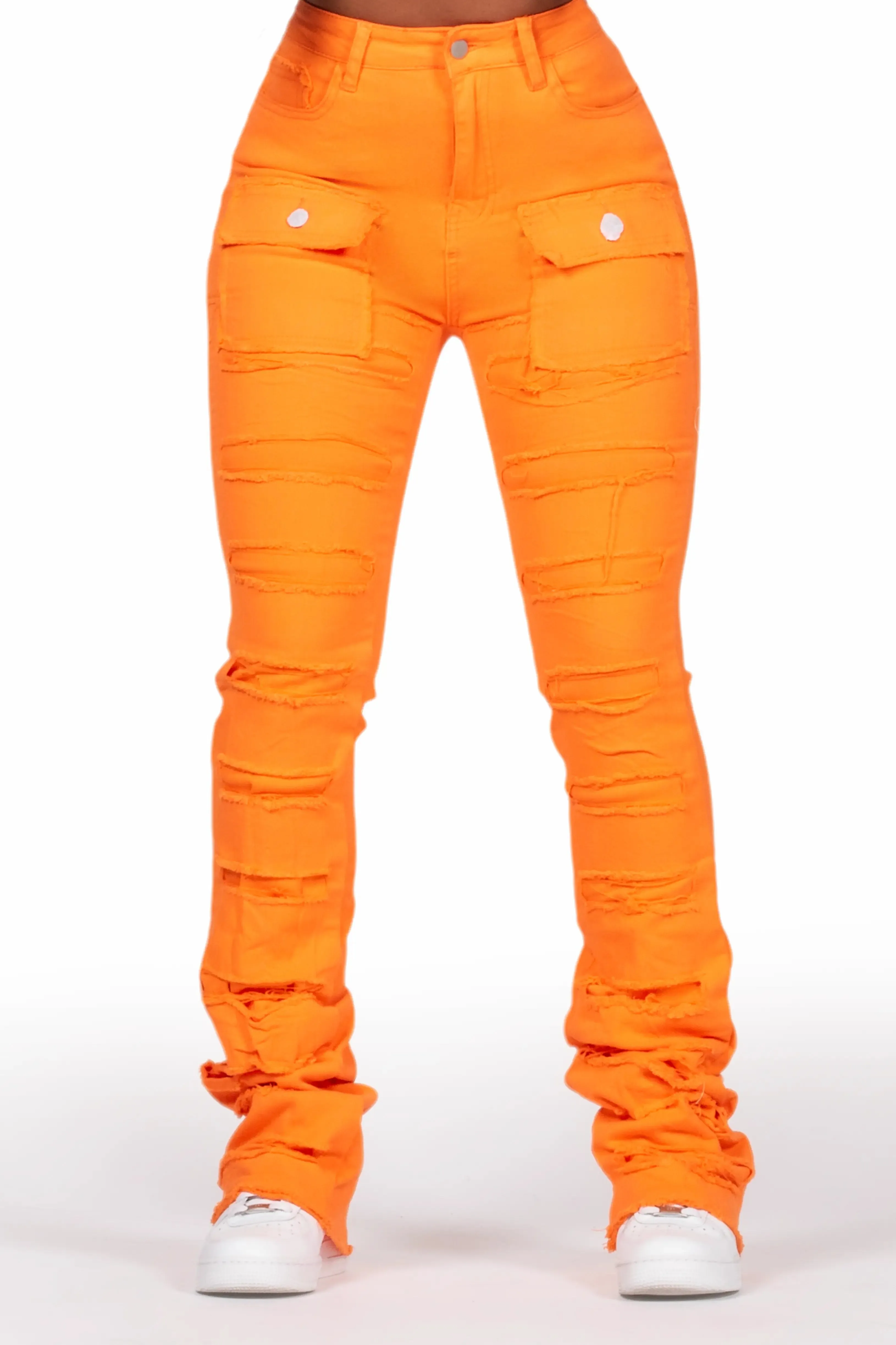 Tonea Orange Stacked Flare Jean sold by Rockstar Original