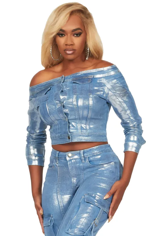 Lovera Light Wash Foiled Denim Jacket sold by Rockstar Original