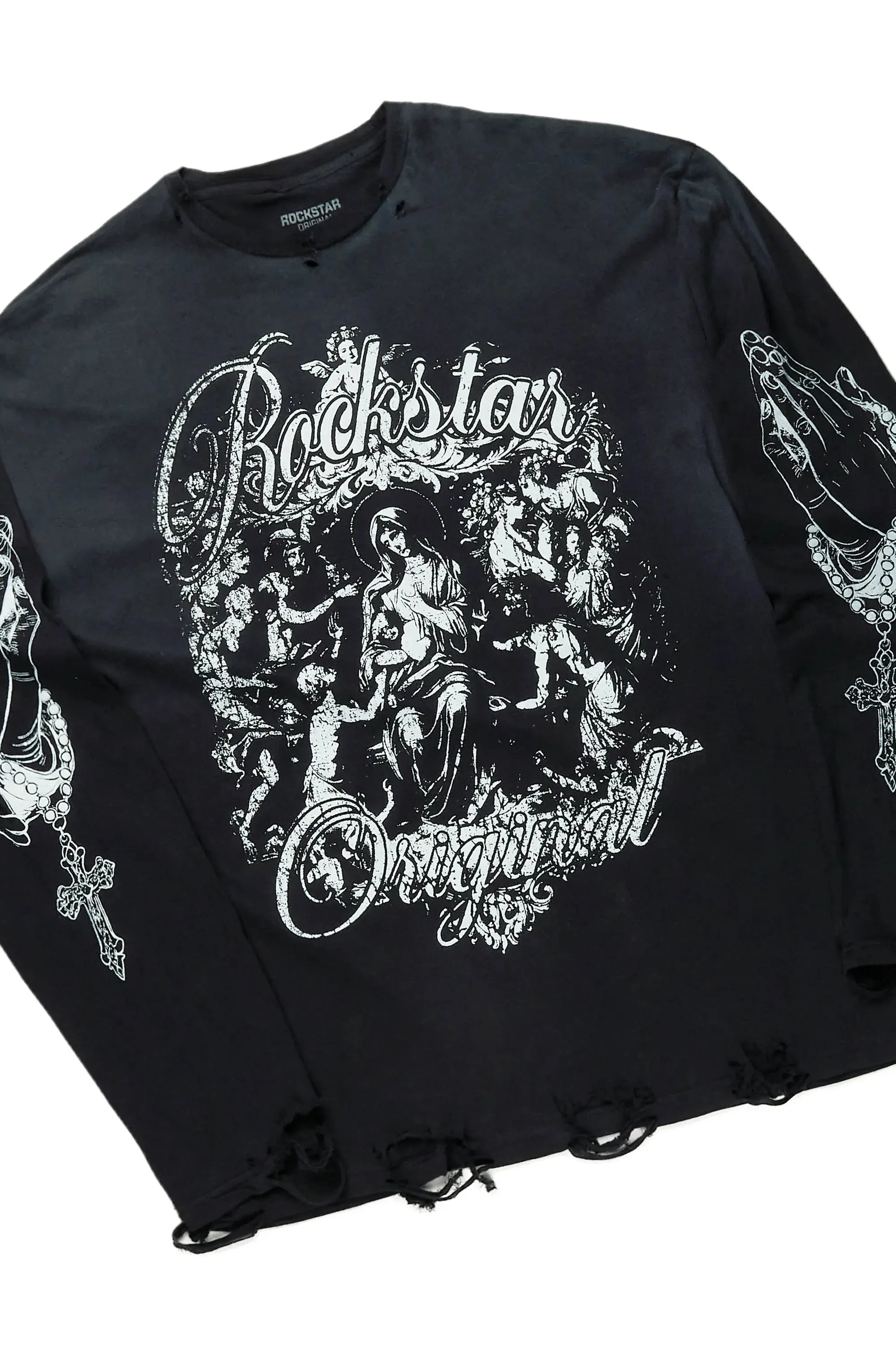 Vamp Black Long Sleeve T-Shirt & Zaid Stacked Flare Jean Bundle sold by Rockstar Original product image thumbnail 2