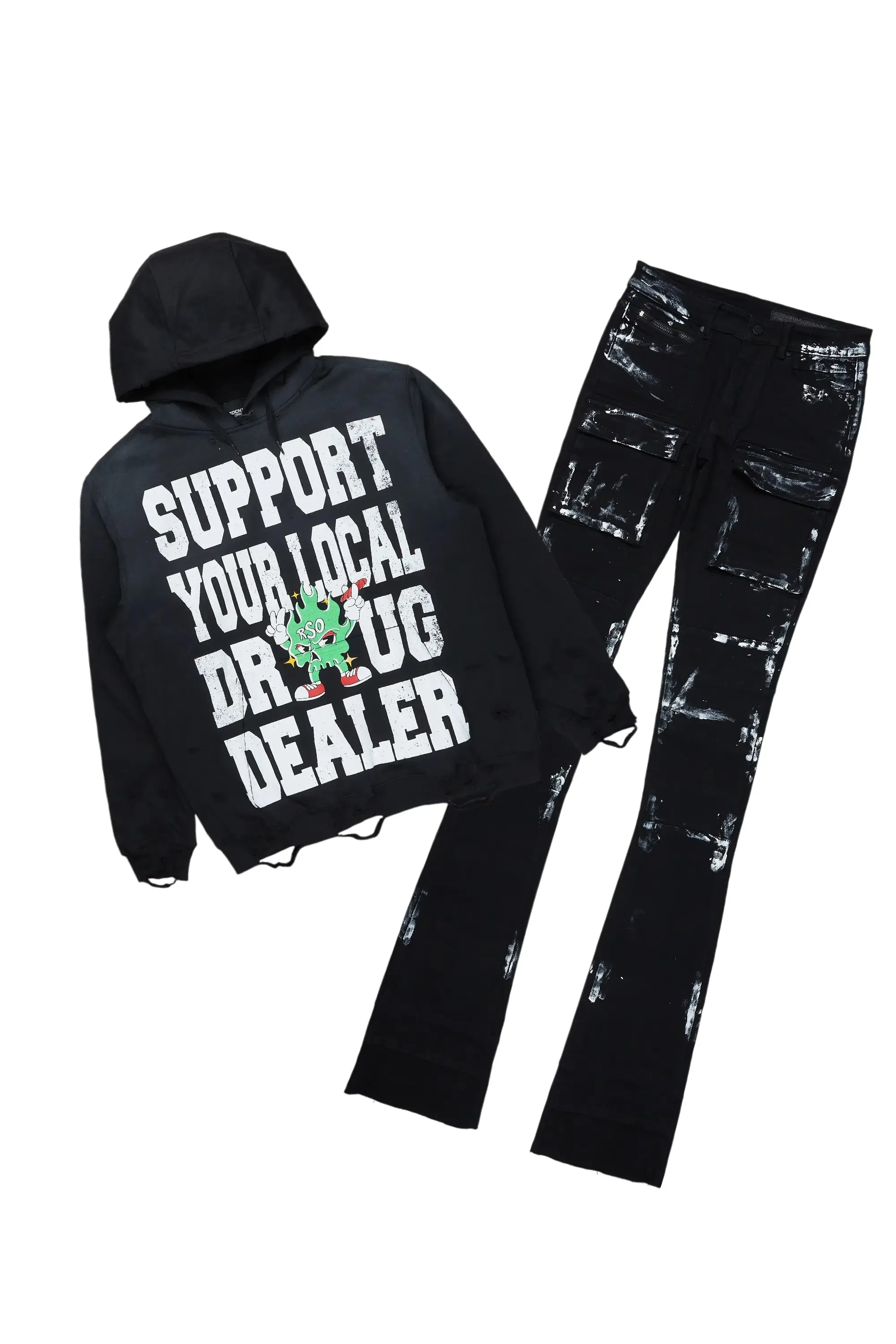 Tarl Black Hoodie/Super Stacked Flare Jean Bundle sold by Rockstar Original