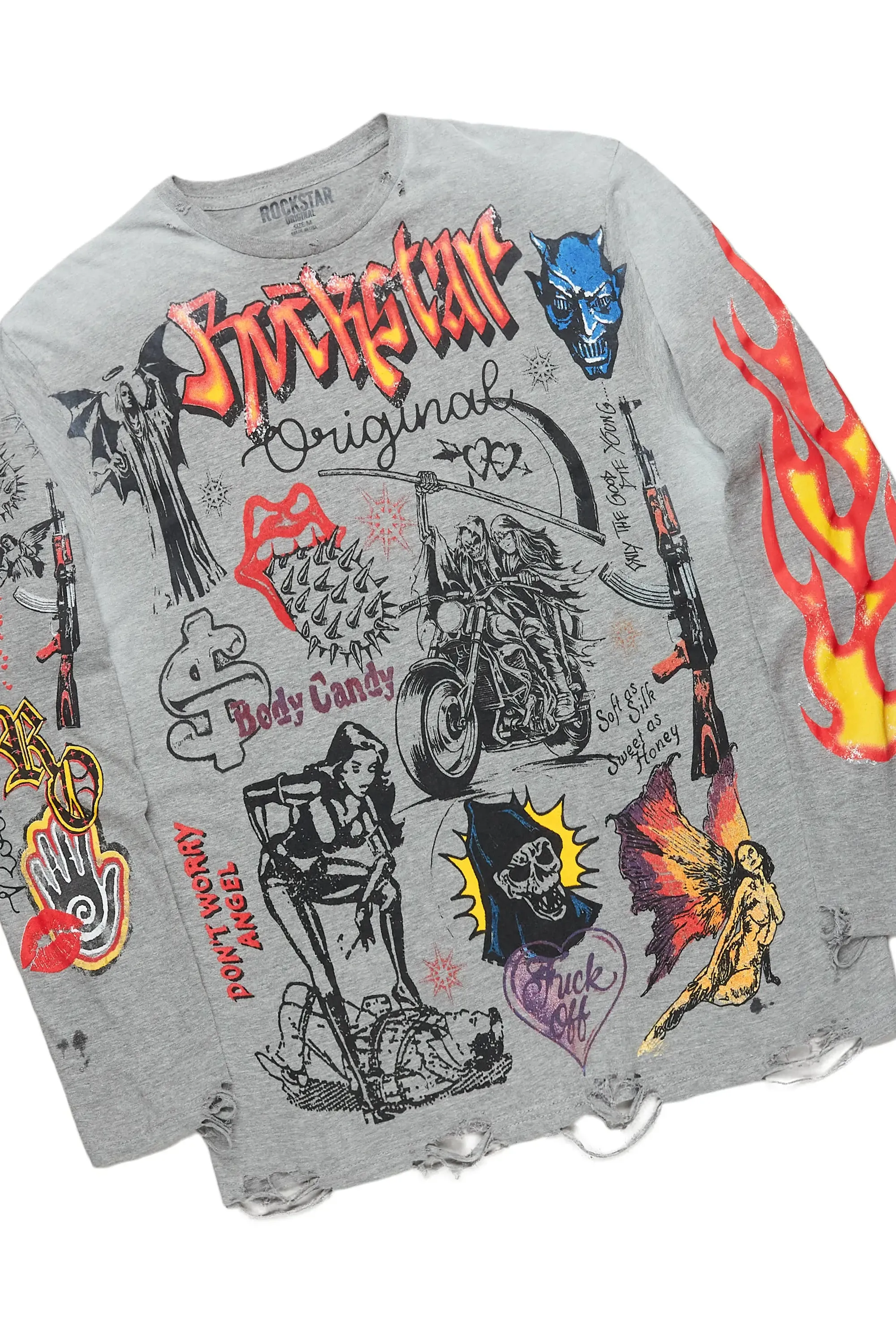 Shoota Grey Long Sleeve T-Shirt & Tyrell Stacked Flare Jean Bundle sold by Rockstar Original product image thumbnail 2