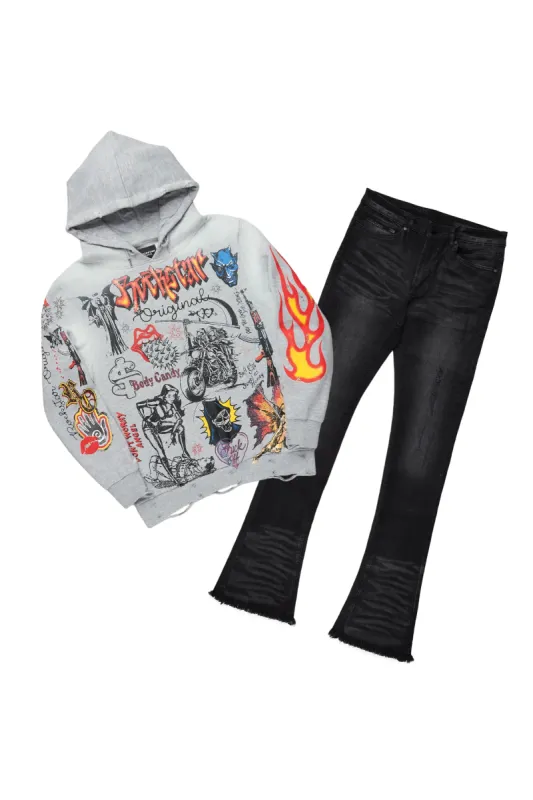 Shoota Grey Hoodie & Florence Stacked Flare Jean Bundle sold by Rockstar Original