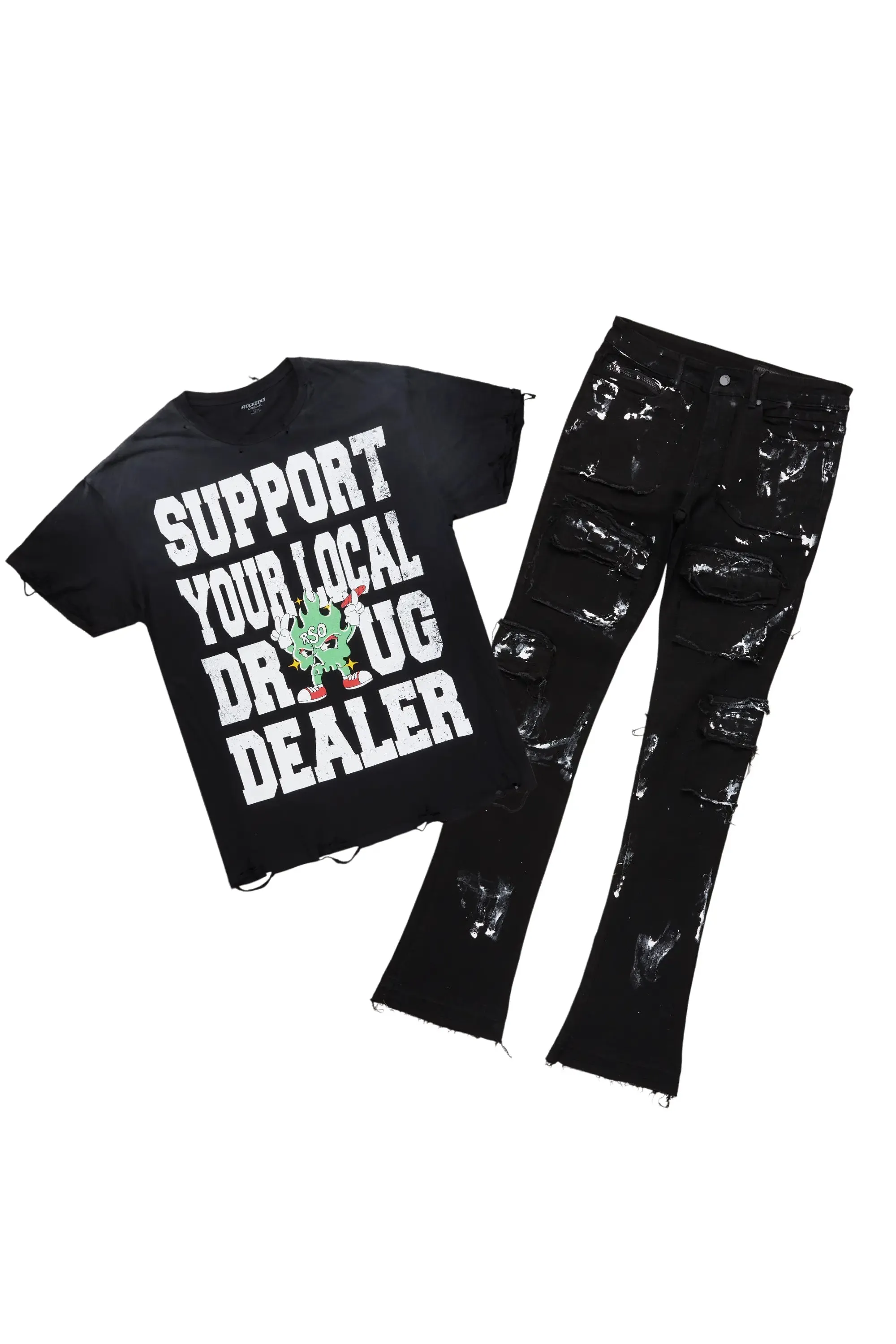 Tarl Black T-Shirt/Stacked Flare Jean Bundle sold by Rockstar Original