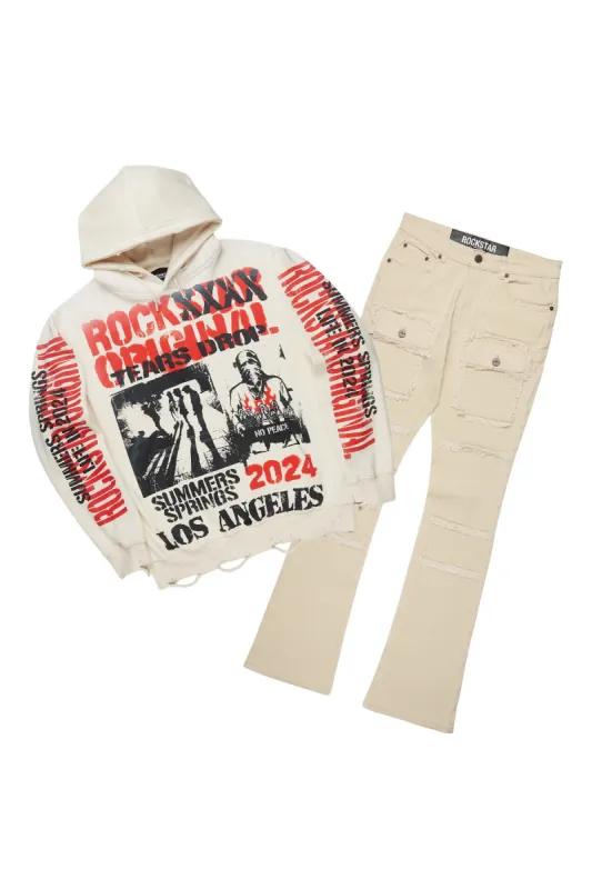 Omer Beige Hoodie/Stacked Flare Cargo Jean Bundle sold by Rockstar Original