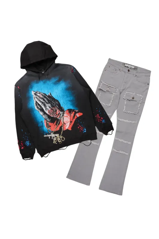 Gonave Black Hoodie/Stacked Flare Cargo Jean Bundle sold by Rockstar Original