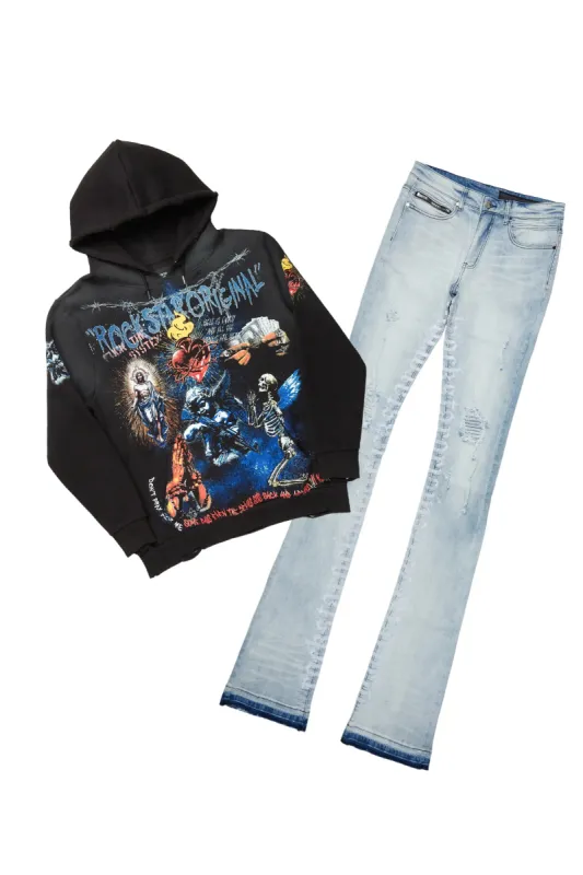 Inis Black Hoodie & Colette Blue Super Stacked Flare Jean Bundle sold by Rockstar Original