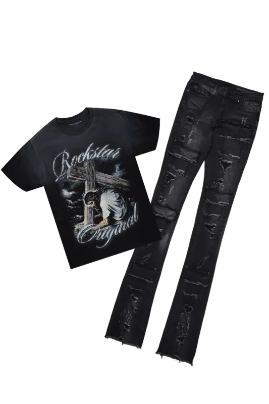 Irwin Black T-Shirt & Pooja Super Stacked Flare Jean Bundle sold by Rockstar Original