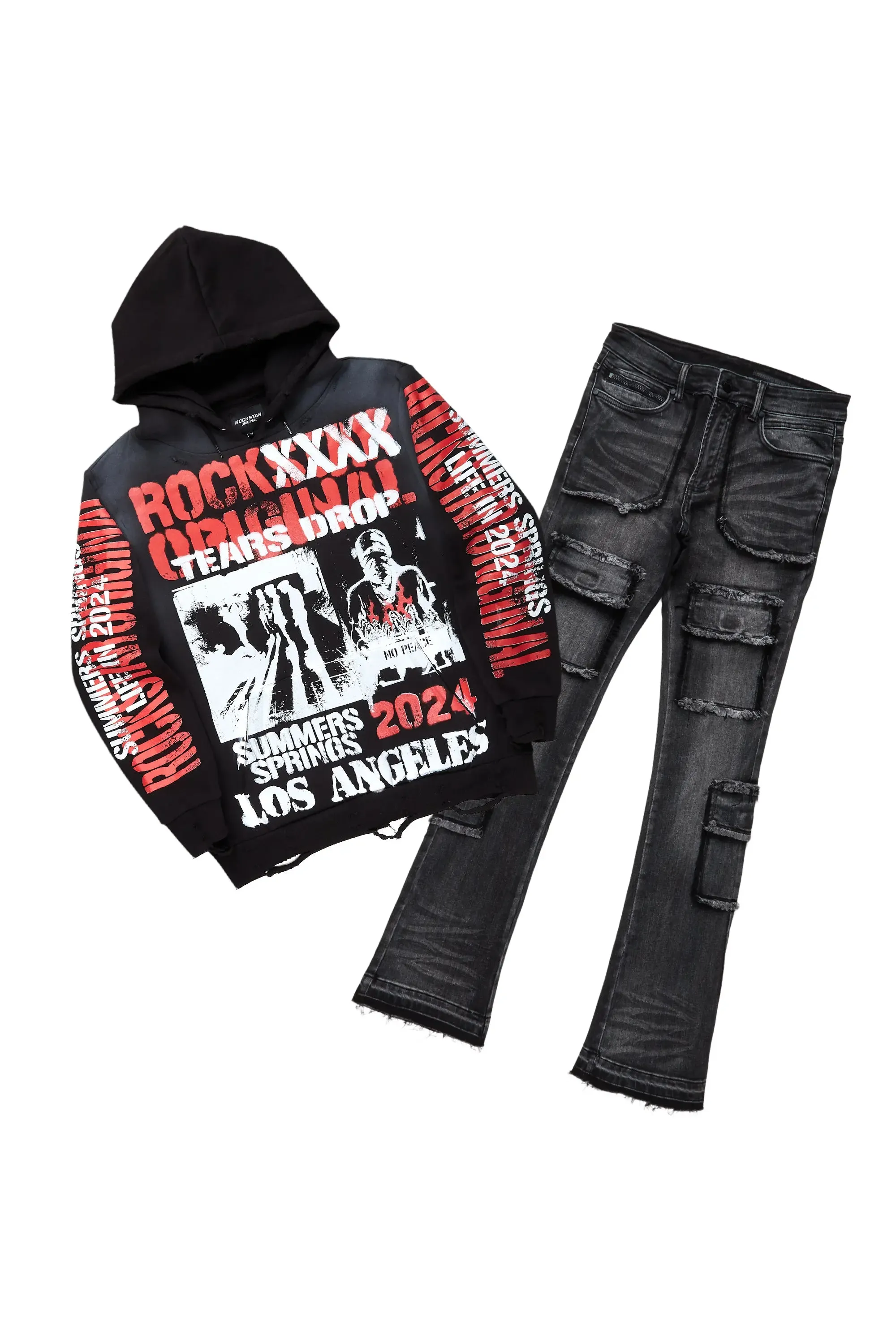 Omer Black Hoodie & Tyrell Stacked Flare Jean Bundle sold by Rockstar Original