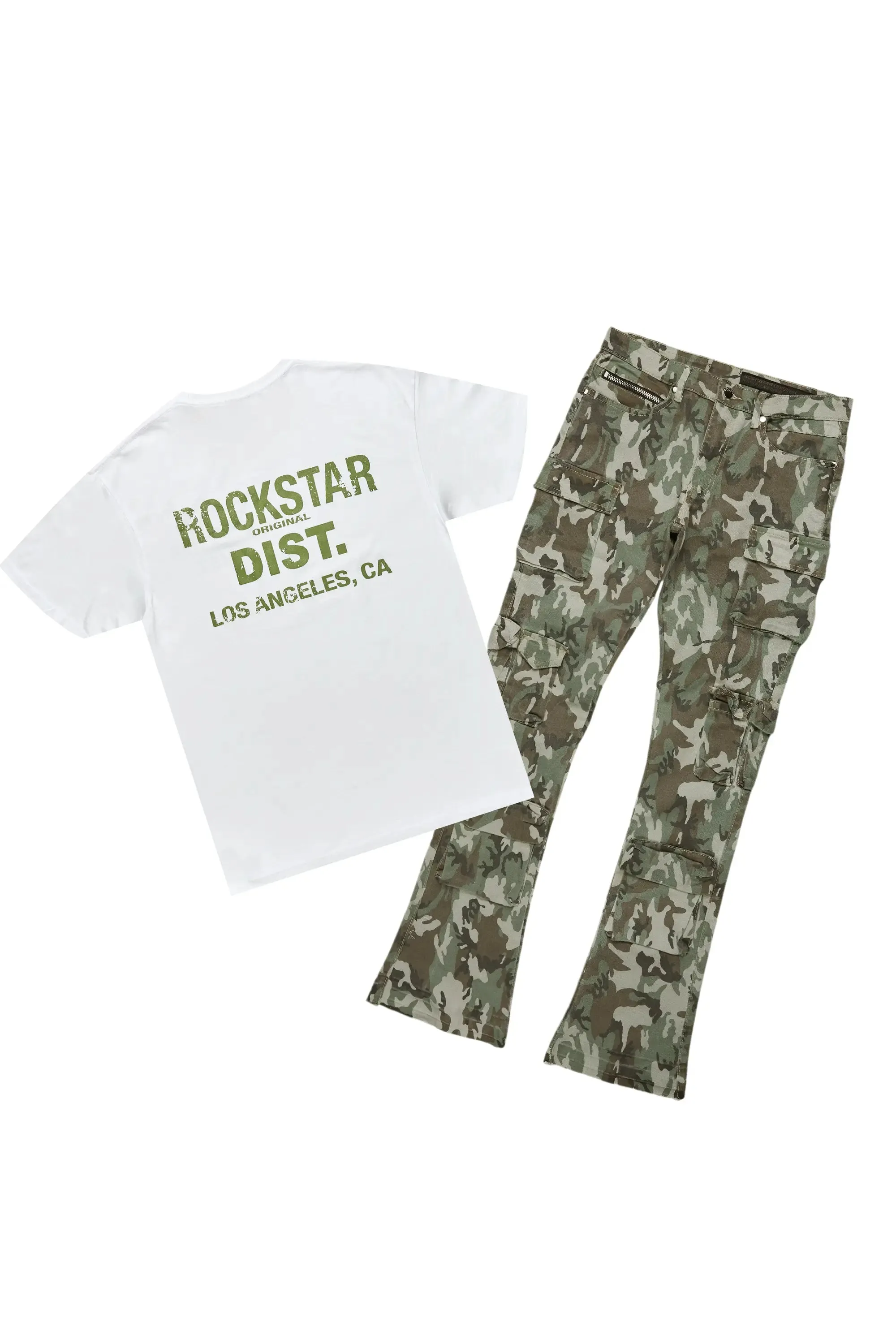 Lake White/Green T-Shirt & Yves Stacked Flare Jean Bundle sold by Rockstar Original