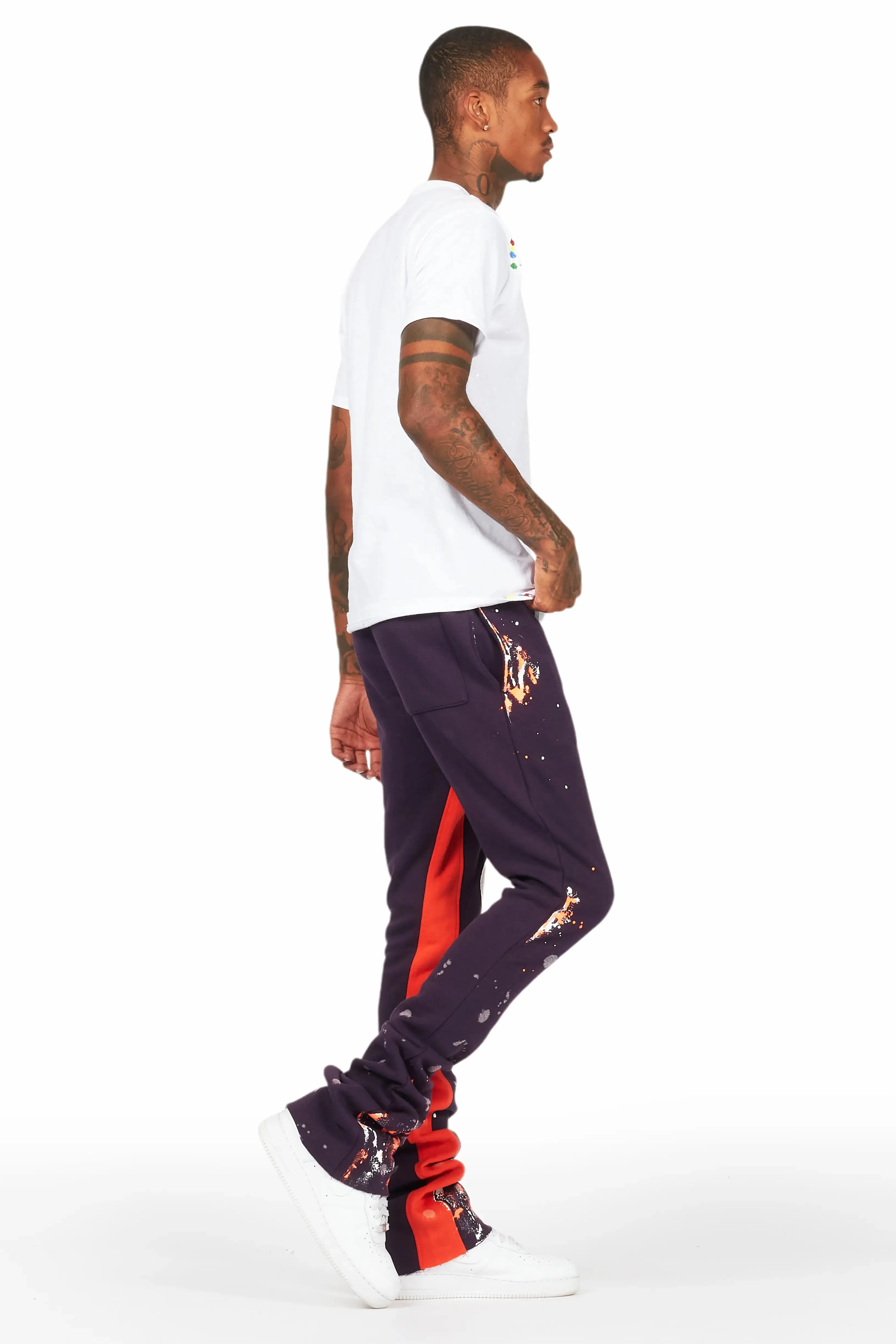Ulmer Purple Patchwork Stacked Flare Track Pant sold by Rockstar Original product image thumbnail 4