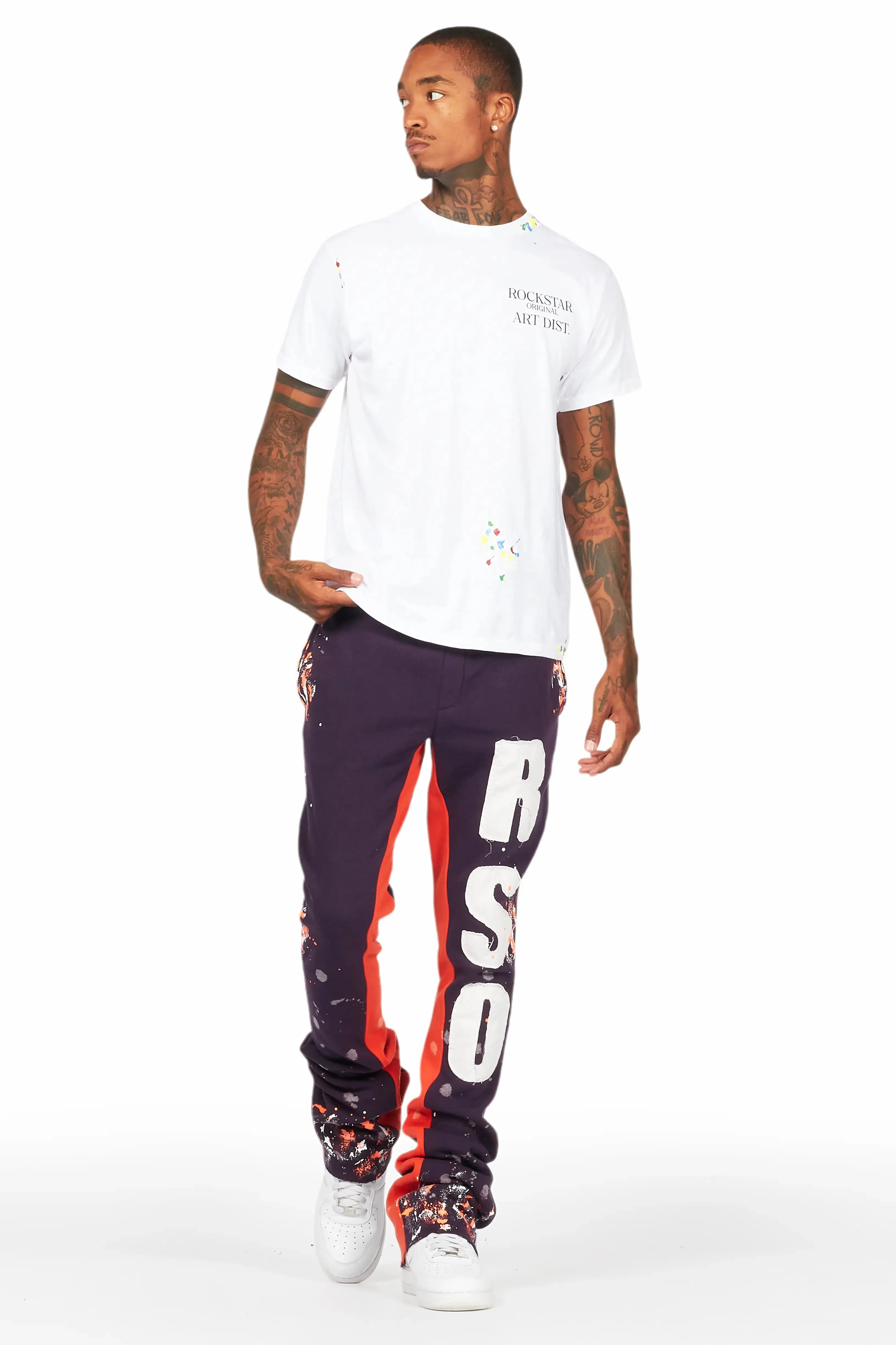 Ulmer Purple Patchwork Stacked Flare Track Pant sold by Rockstar Original product image thumbnail 3