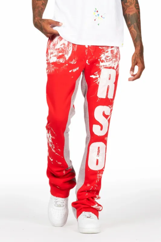 Vassar Red Patchwork Stacked Flare Track Pant sold by Rockstar Original