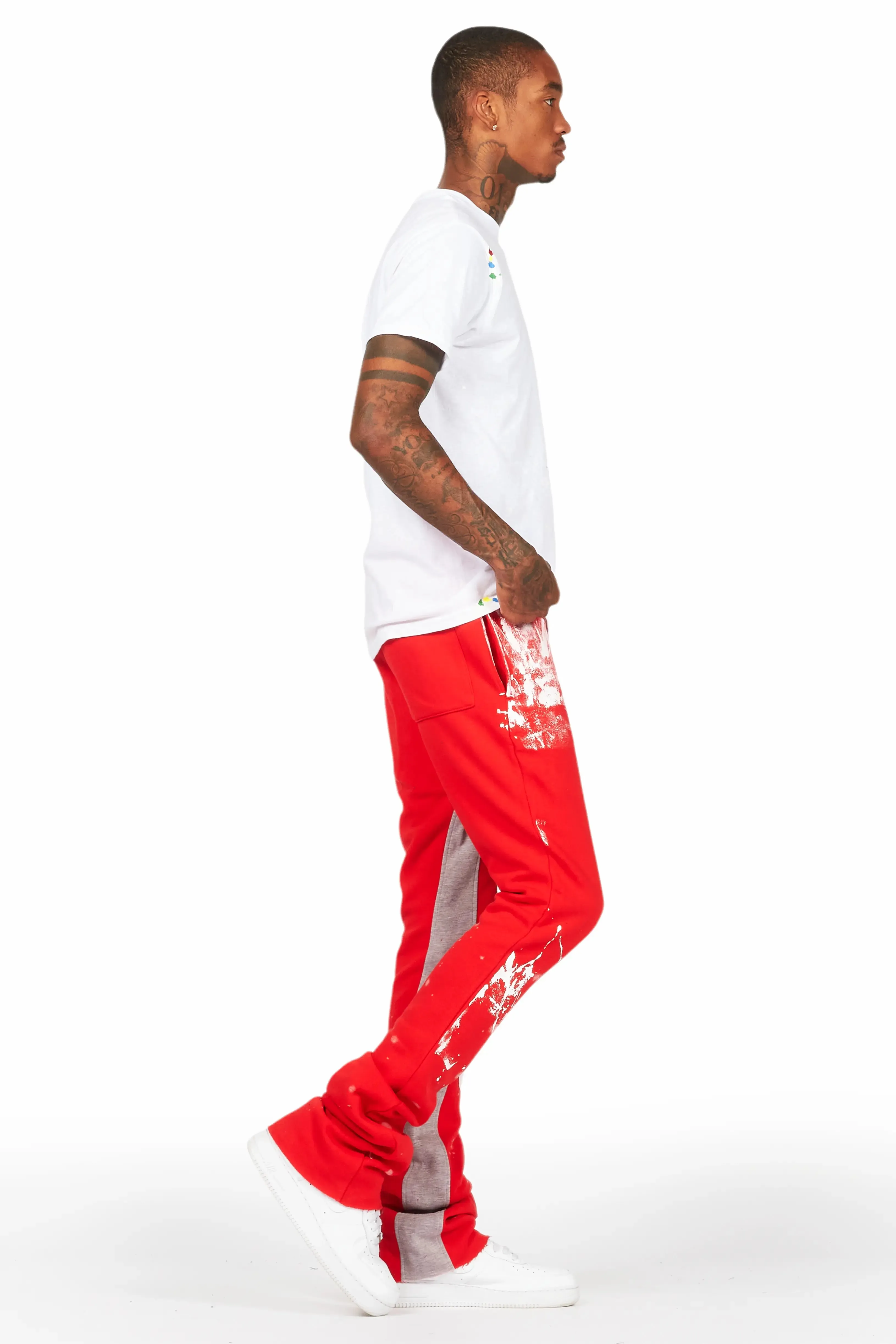 Vassar Red Patchwork Stacked Flare Track Pant sold by Rockstar Original product image thumbnail 4