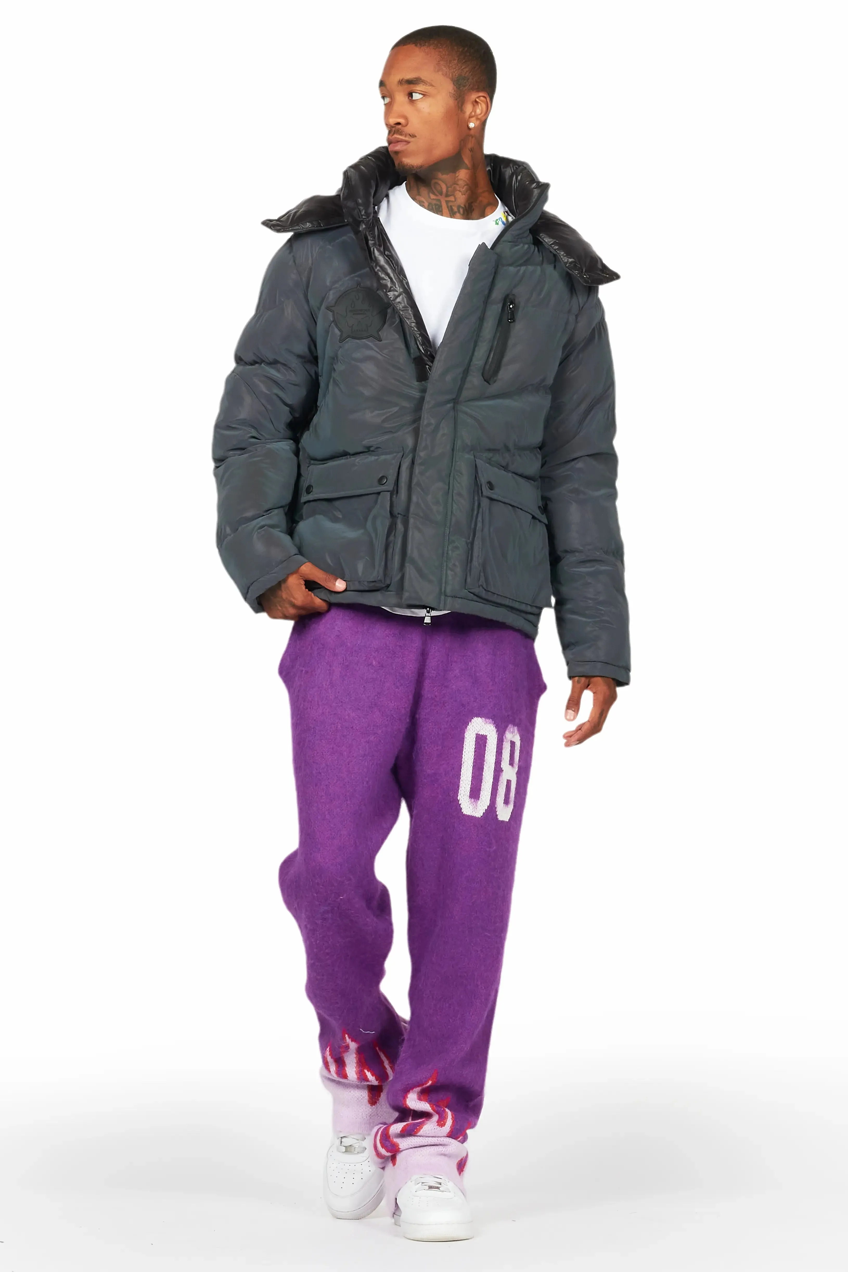 Holger Purple/Pink Graphic Stacked Flare Mohair Track Pant sold by Rockstar Original product image thumbnail 3