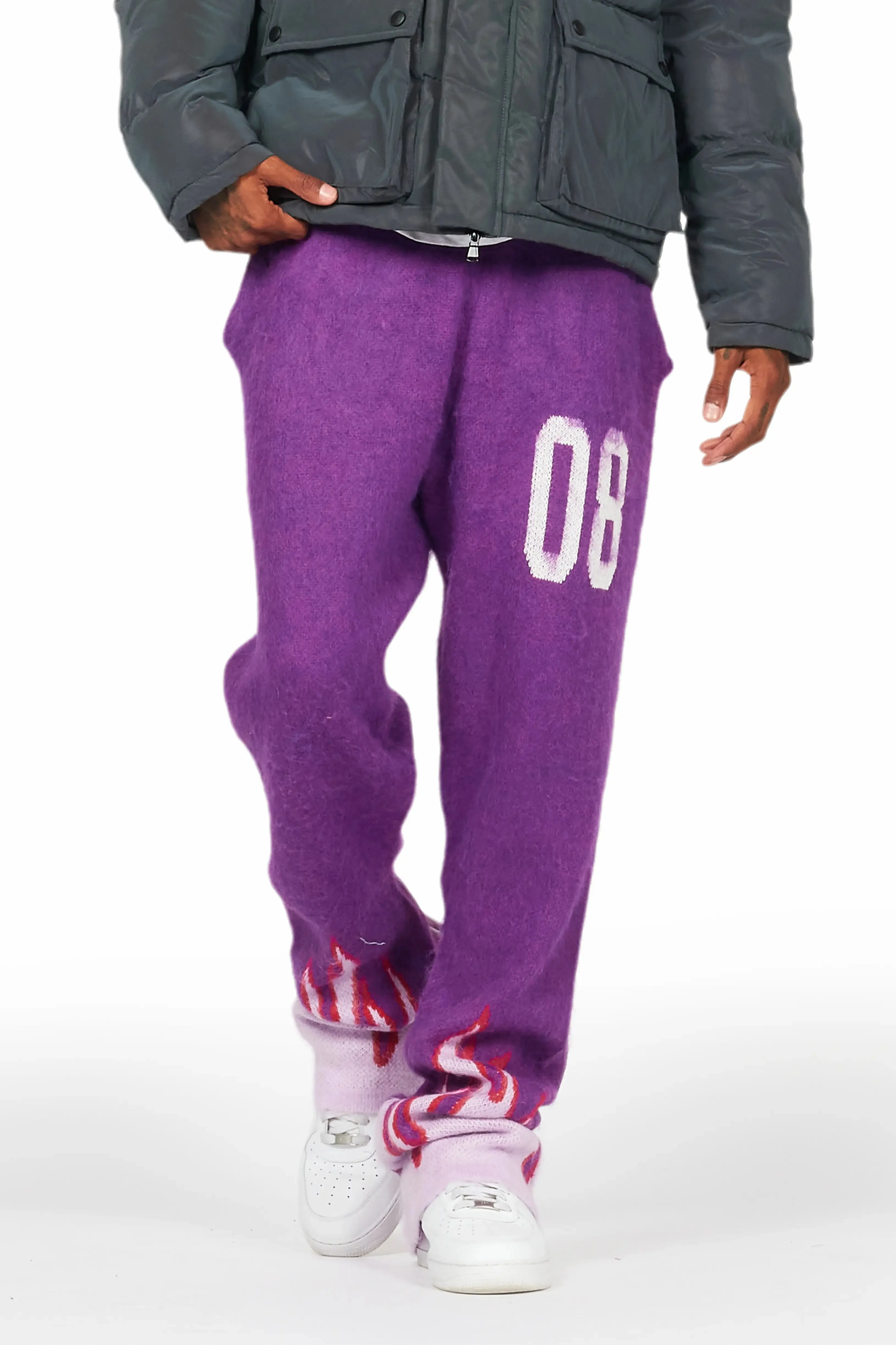 Holger Purple/Pink Graphic Stacked Flare Mohair Track Pant sold by Rockstar Original