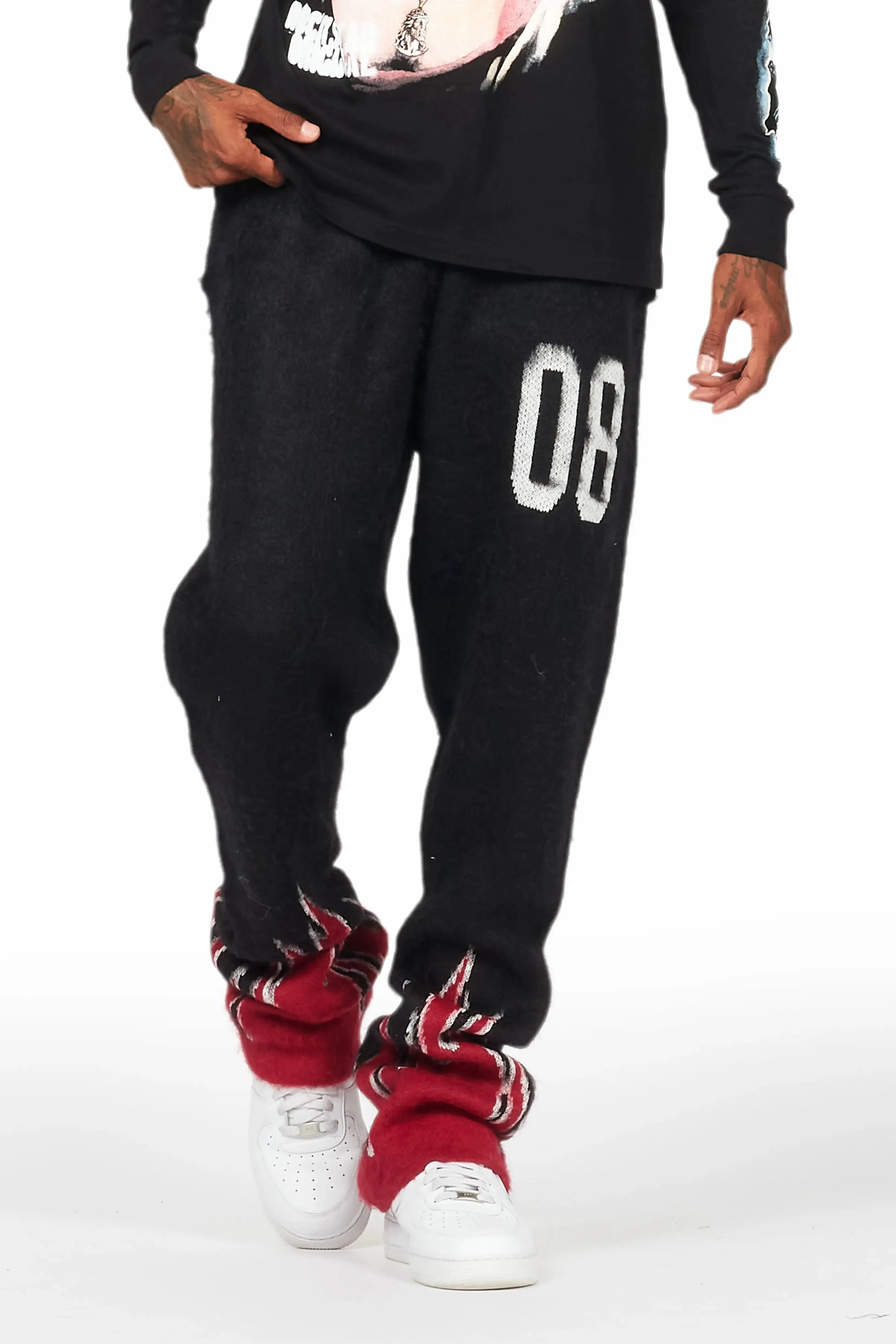 Holger Black/Red Graphic Stacked Flare Mohair Track Pant sold by Rockstar Original