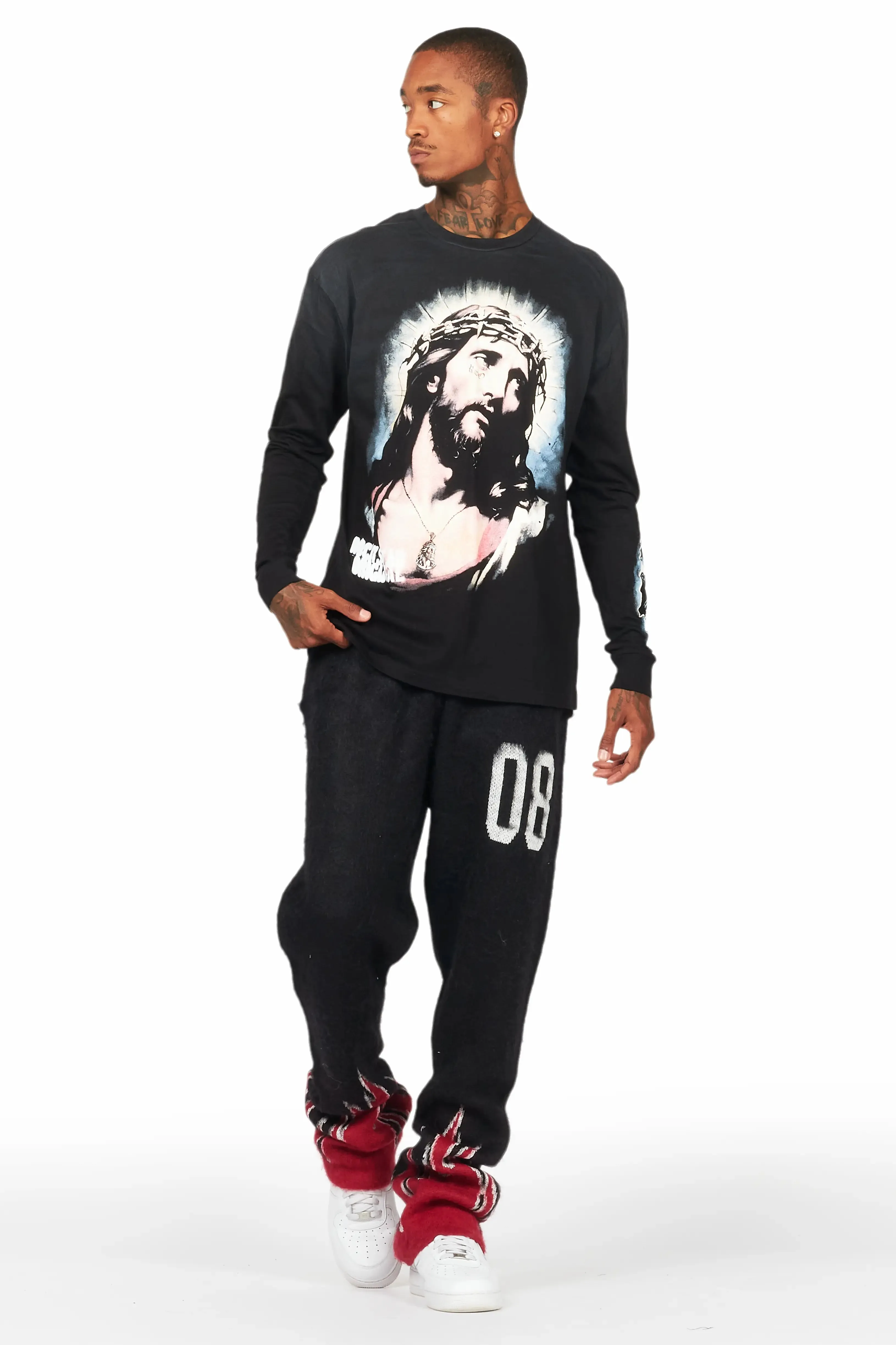 Holger Black/Red Graphic Stacked Flare Mohair Track Pant sold by Rockstar Original product image thumbnail 3