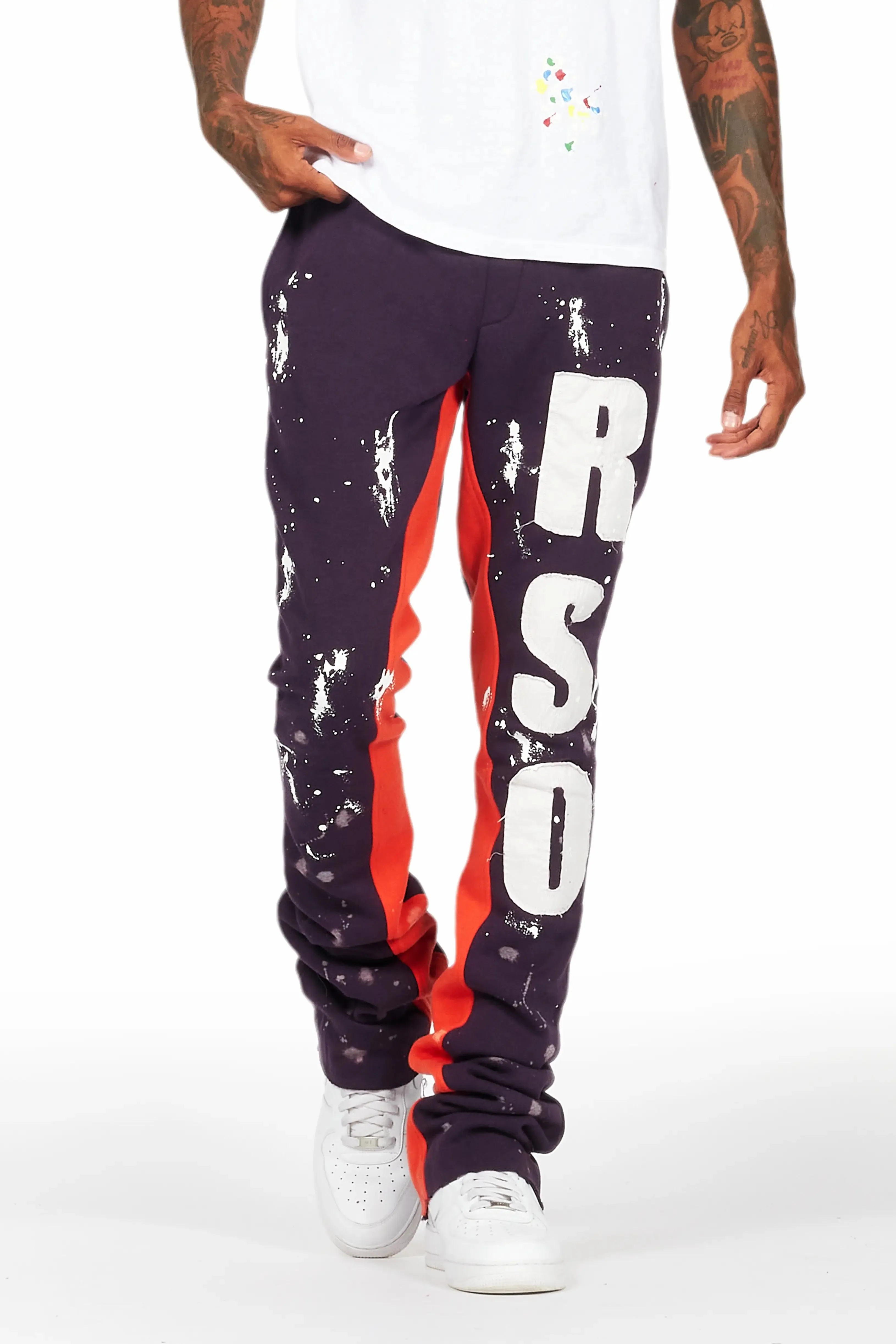 Tanko Purple Patchwork Stacked Flare Track Pant sold by Rockstar Original