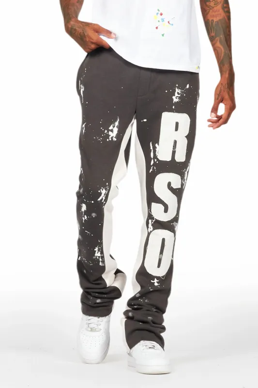 Tanko Vintage Grey Patchwork Stacked Flare Track Pant sold by Rockstar Original