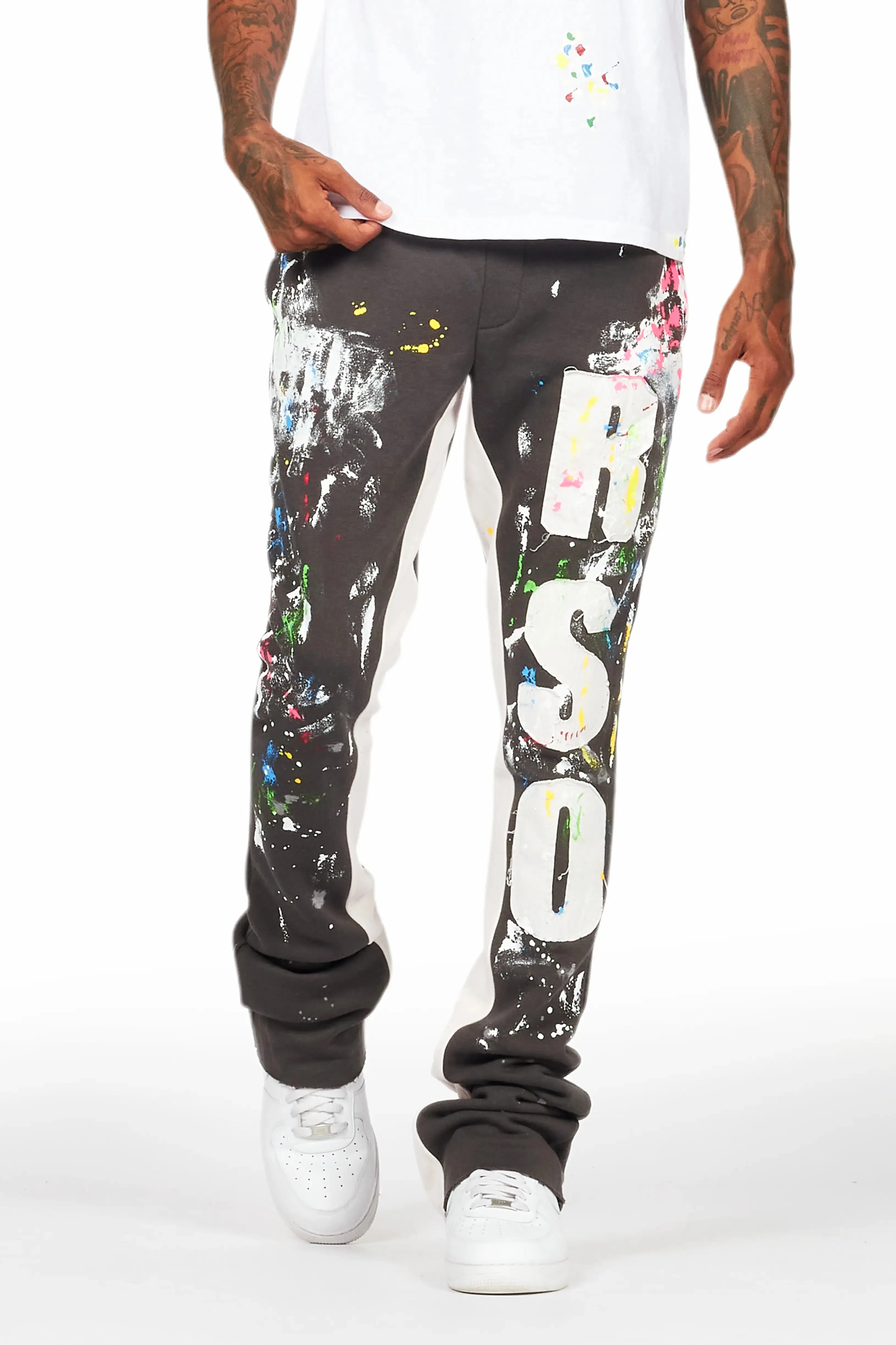 Washi Vintage Grey Patchwork Stacked Flare Track Pant sold by Rockstar Original