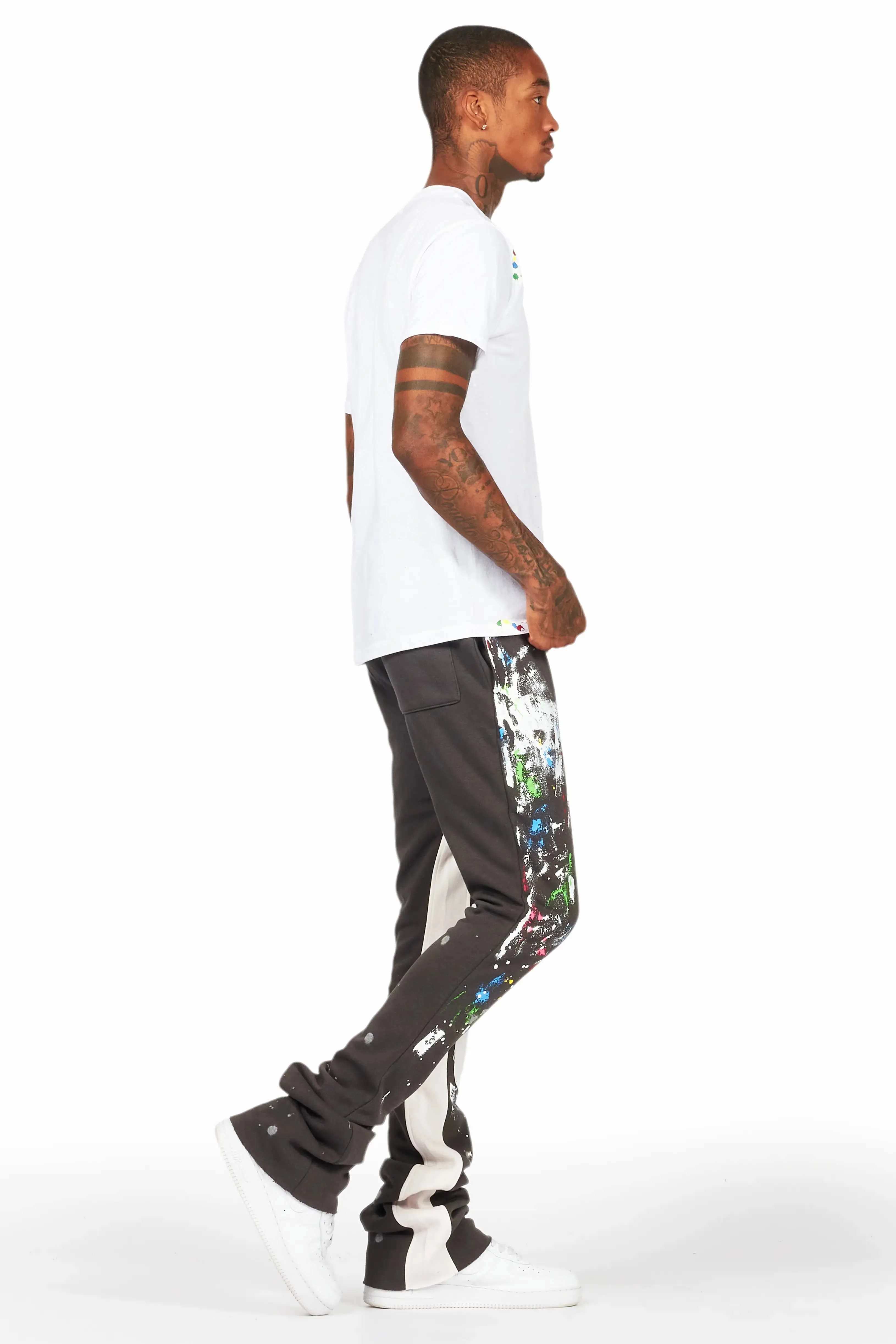 Washi Vintage Grey Patchwork Stacked Flare Track Pant sold by Rockstar Original product image thumbnail 4