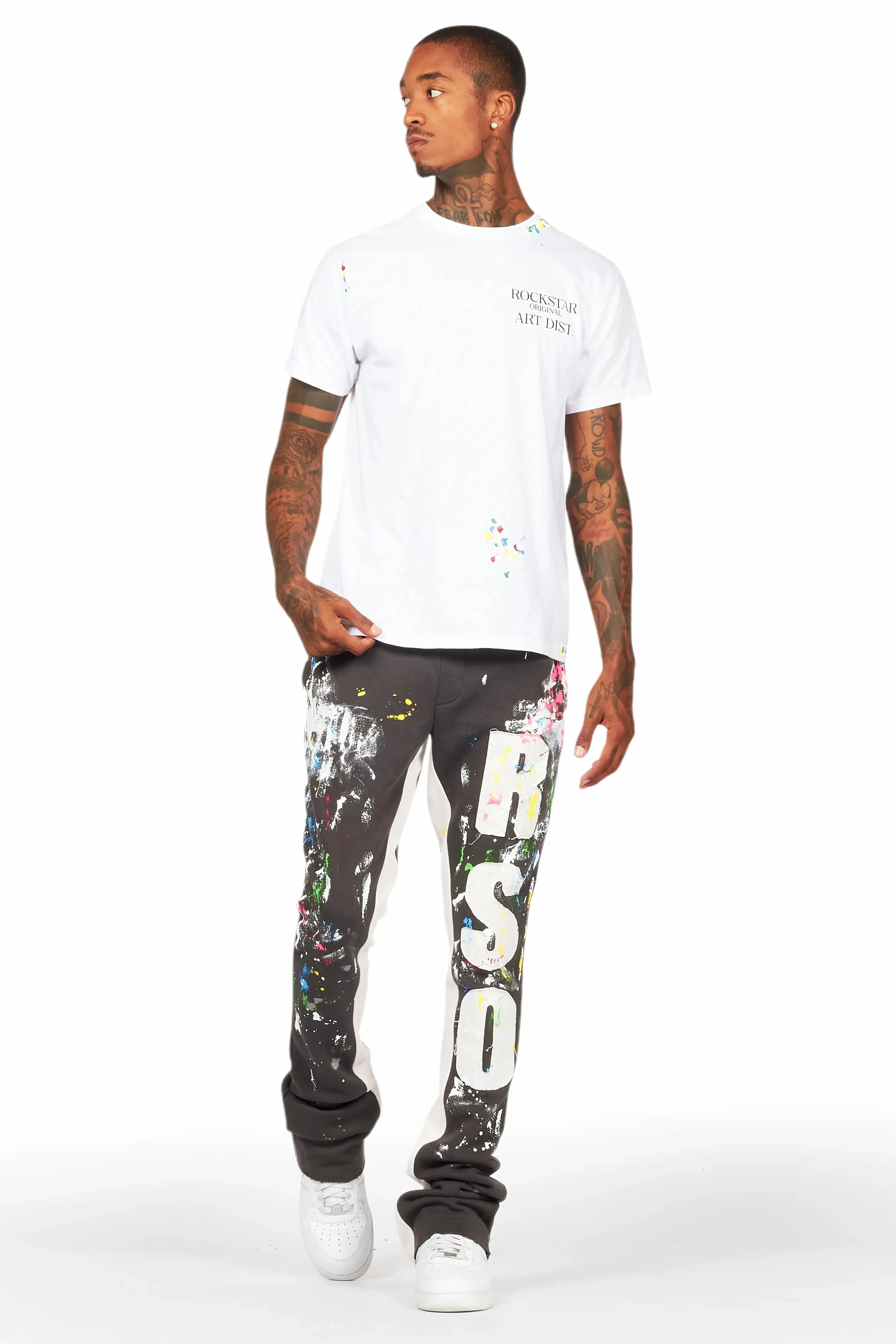 Washi Vintage Grey Patchwork Stacked Flare Track Pant sold by Rockstar Original product image thumbnail 3