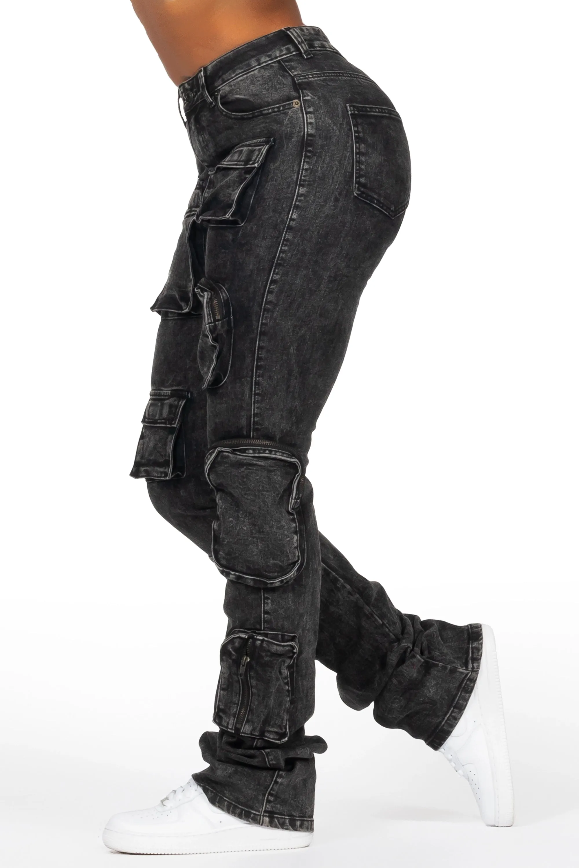 Symone Black Wash Cargo Stacked Flare Jean sold by Rockstar Original product image thumbnail 4