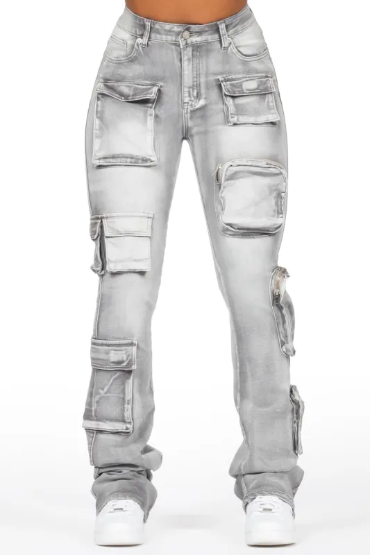 Symone Grey Wash Cargo Stacked Flare Jean sold by Rockstar Original